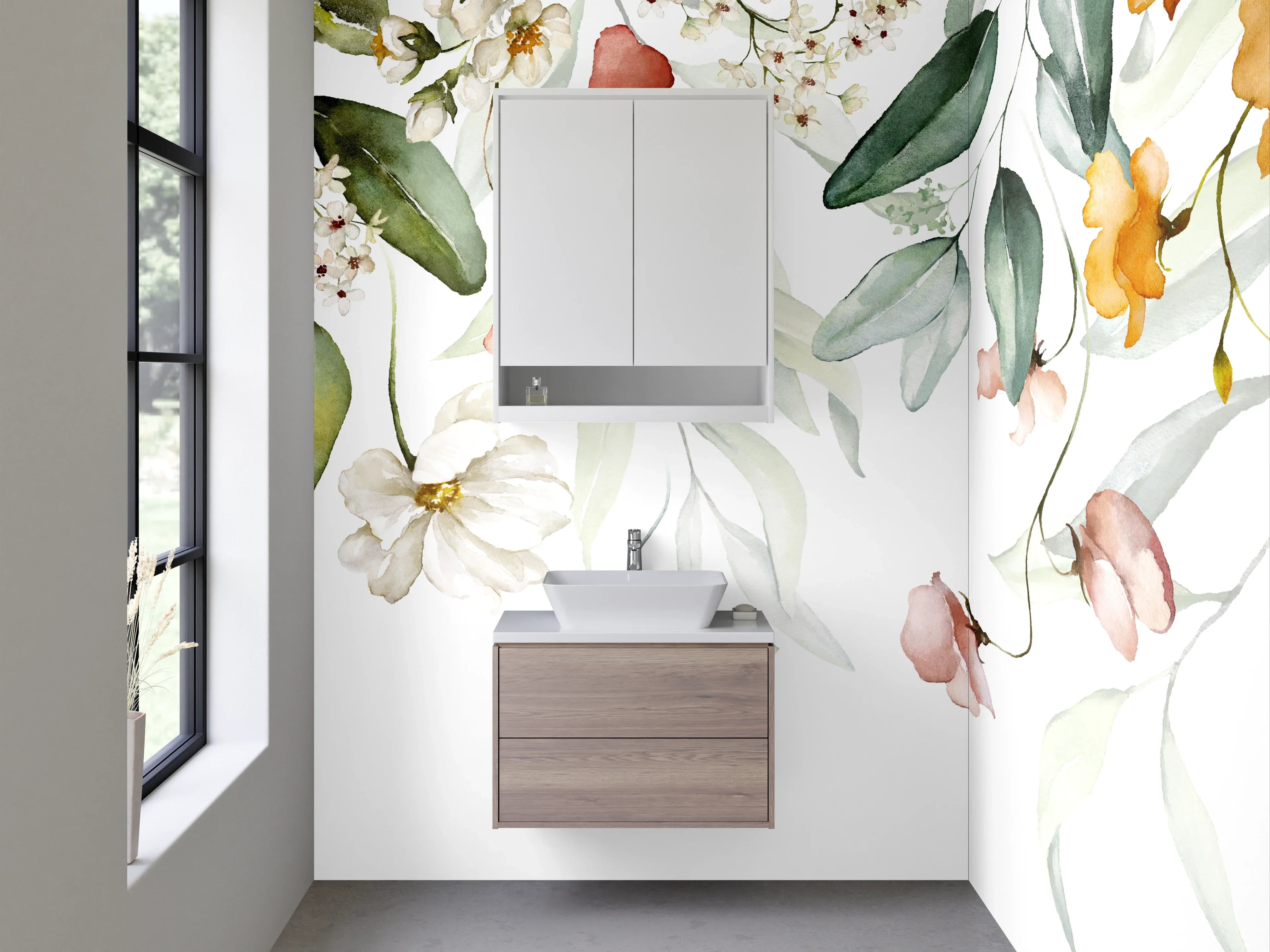 Waschbecken-Rückwand - Aquarell Blumen & Pflanzen Design