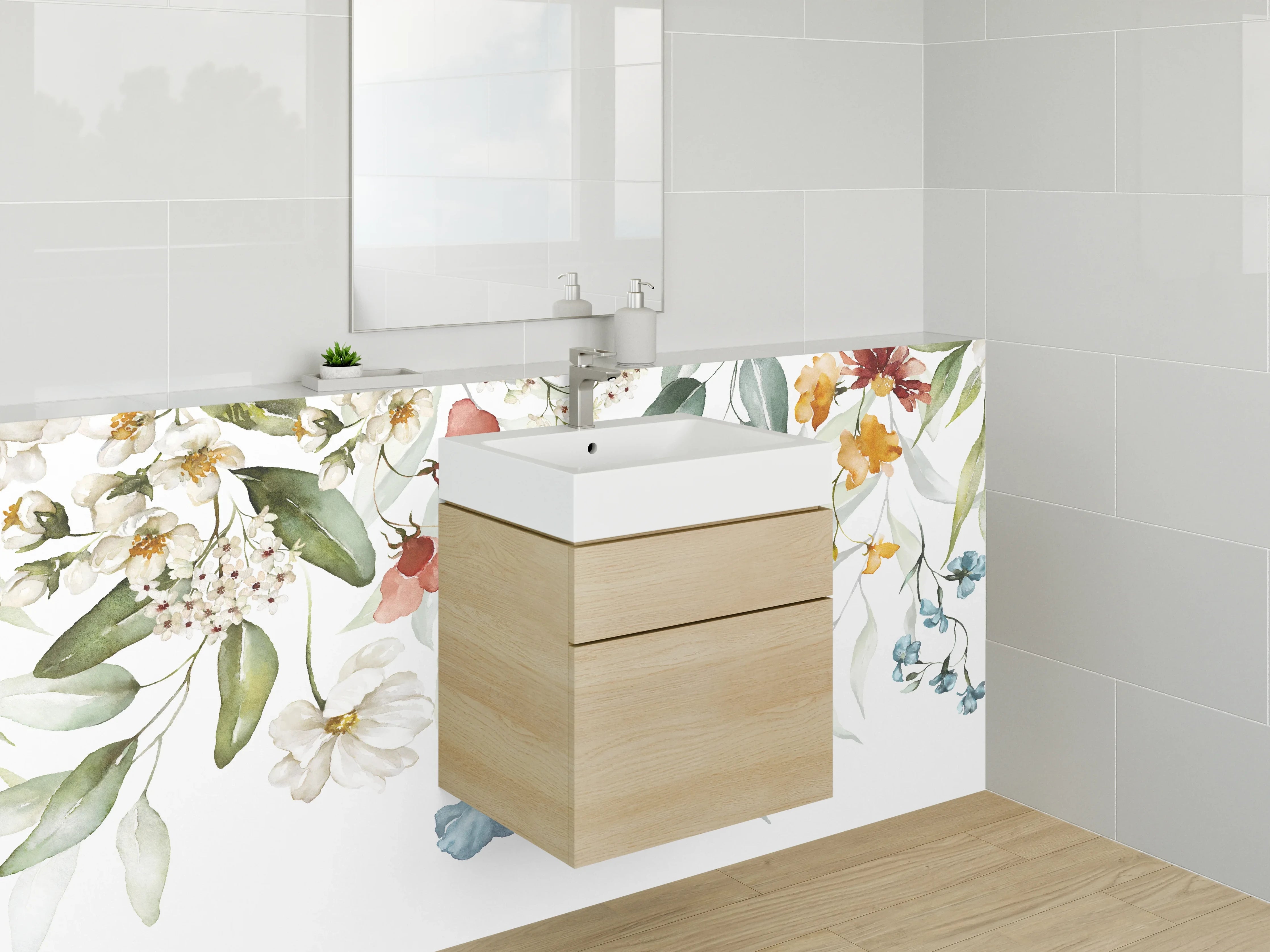 Waschbecken-Rückwand - Aquarell Blumen & Pflanzen Design