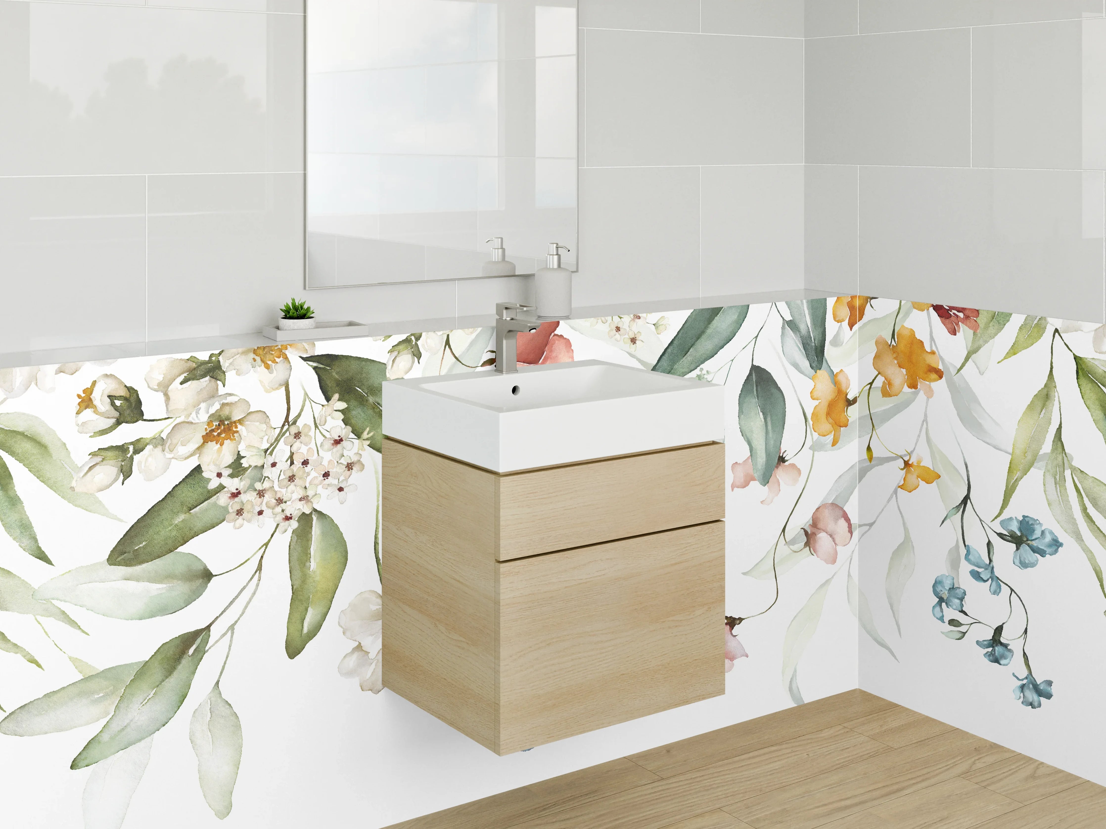 Waschbecken-Rückwand - Aquarell Blumen & Pflanzen Design
