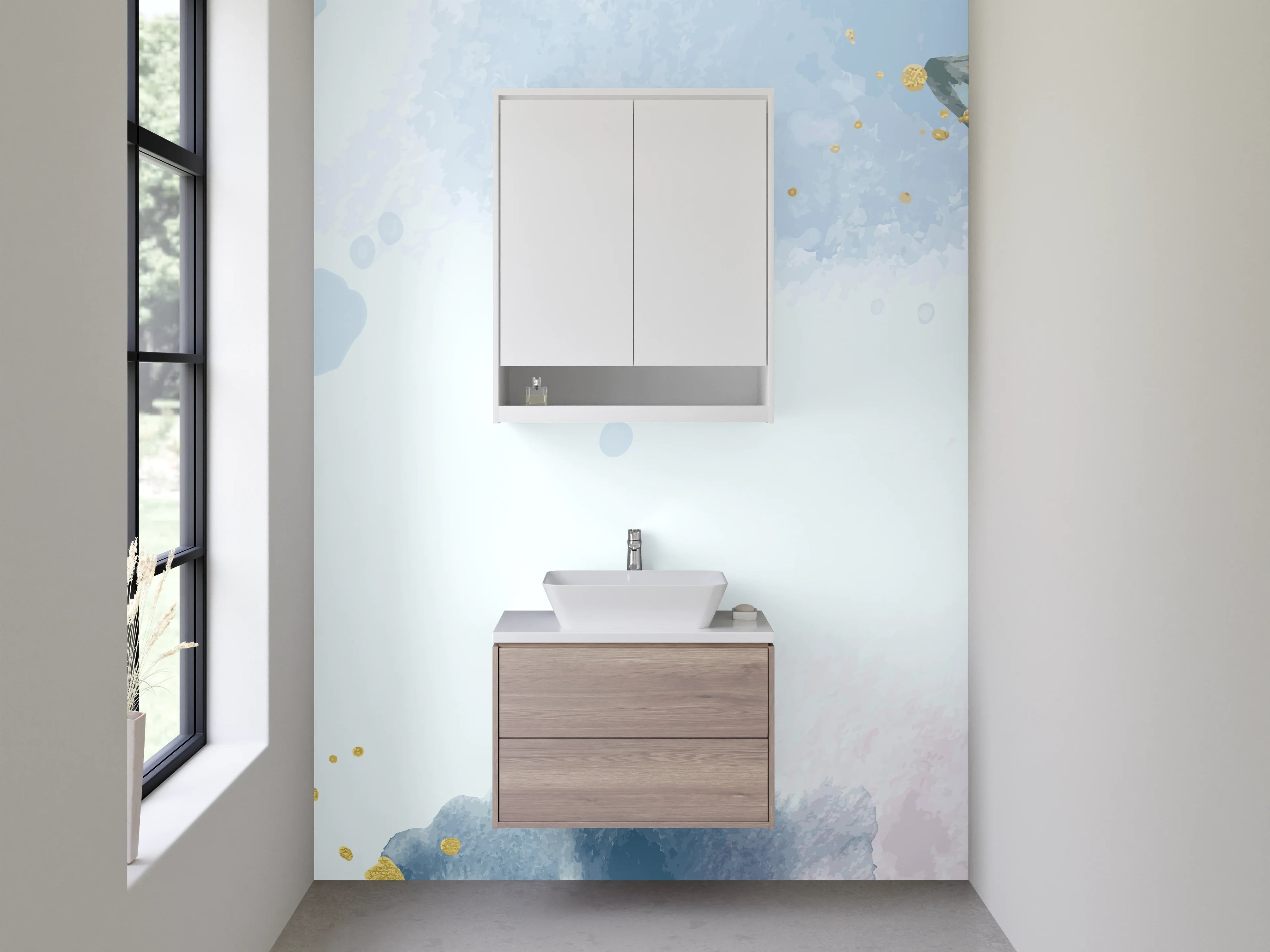 Waschbecken-Rückwand - Aquarell Blumen und Blätter Dekor