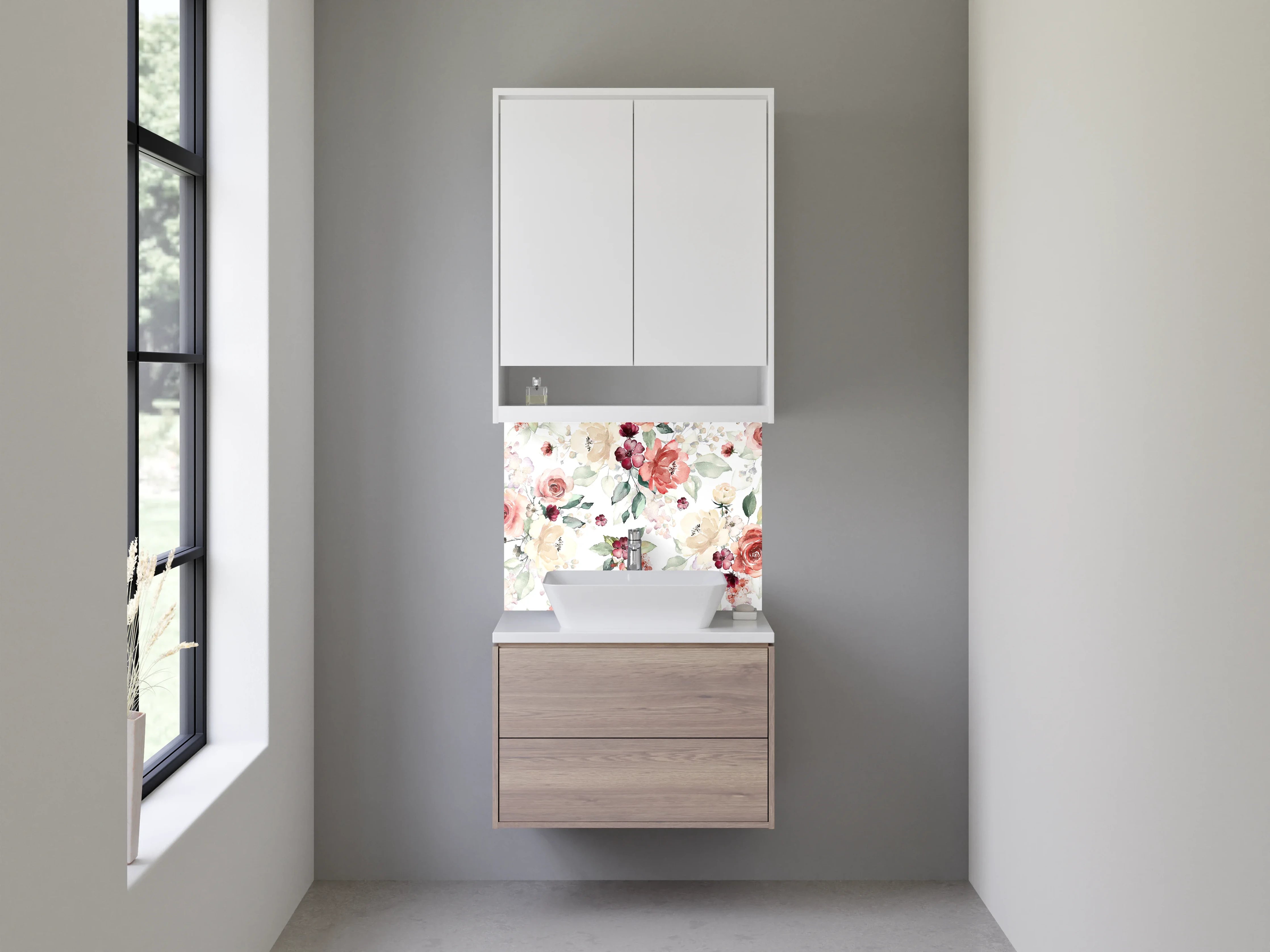 Waschbecken-Rückwand - Aquarell Blumenmuster Rosa Beige