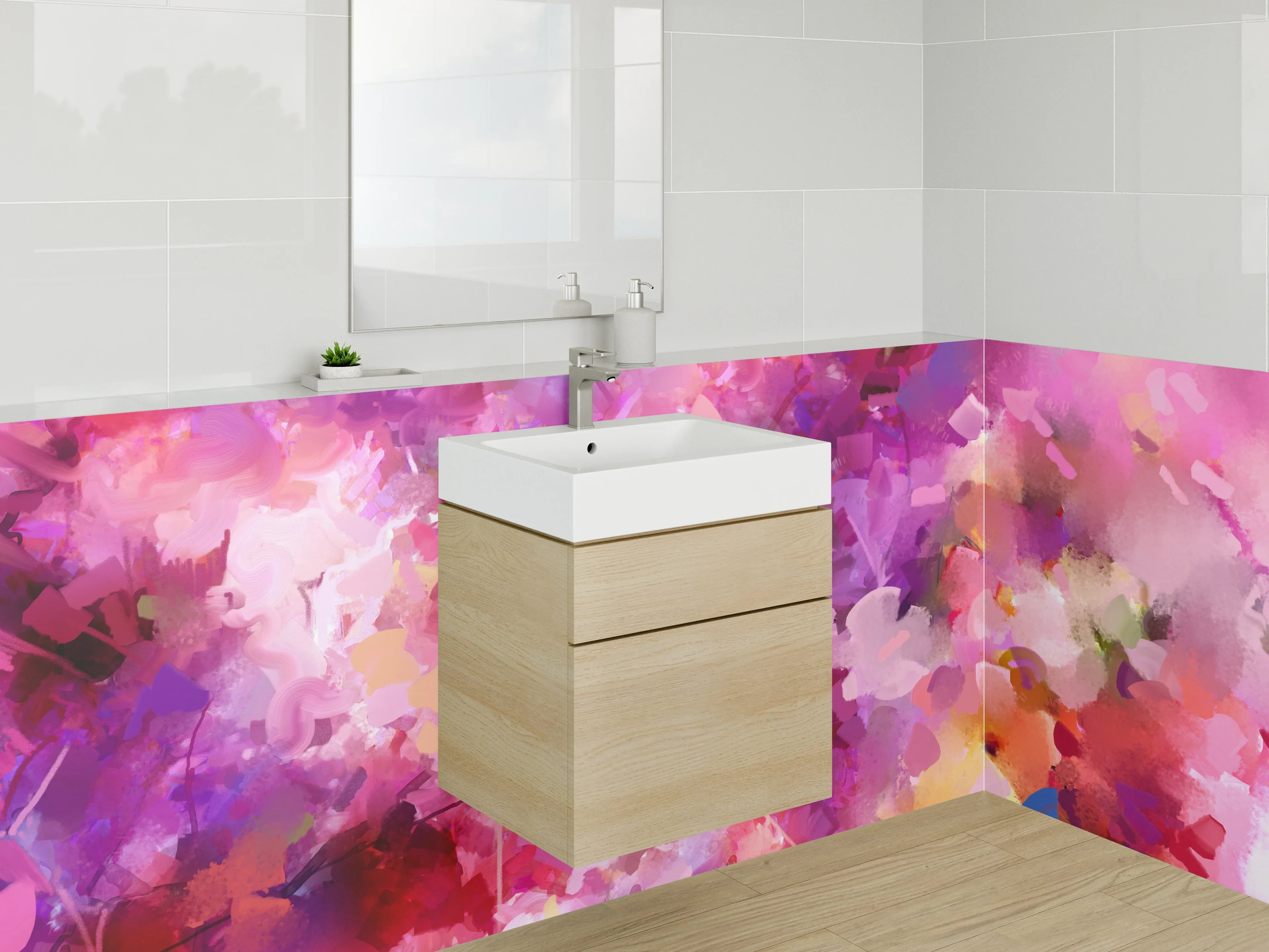Waschbecken-Rückwand - Aquarell Blumenpracht Pink Rosa Gelb