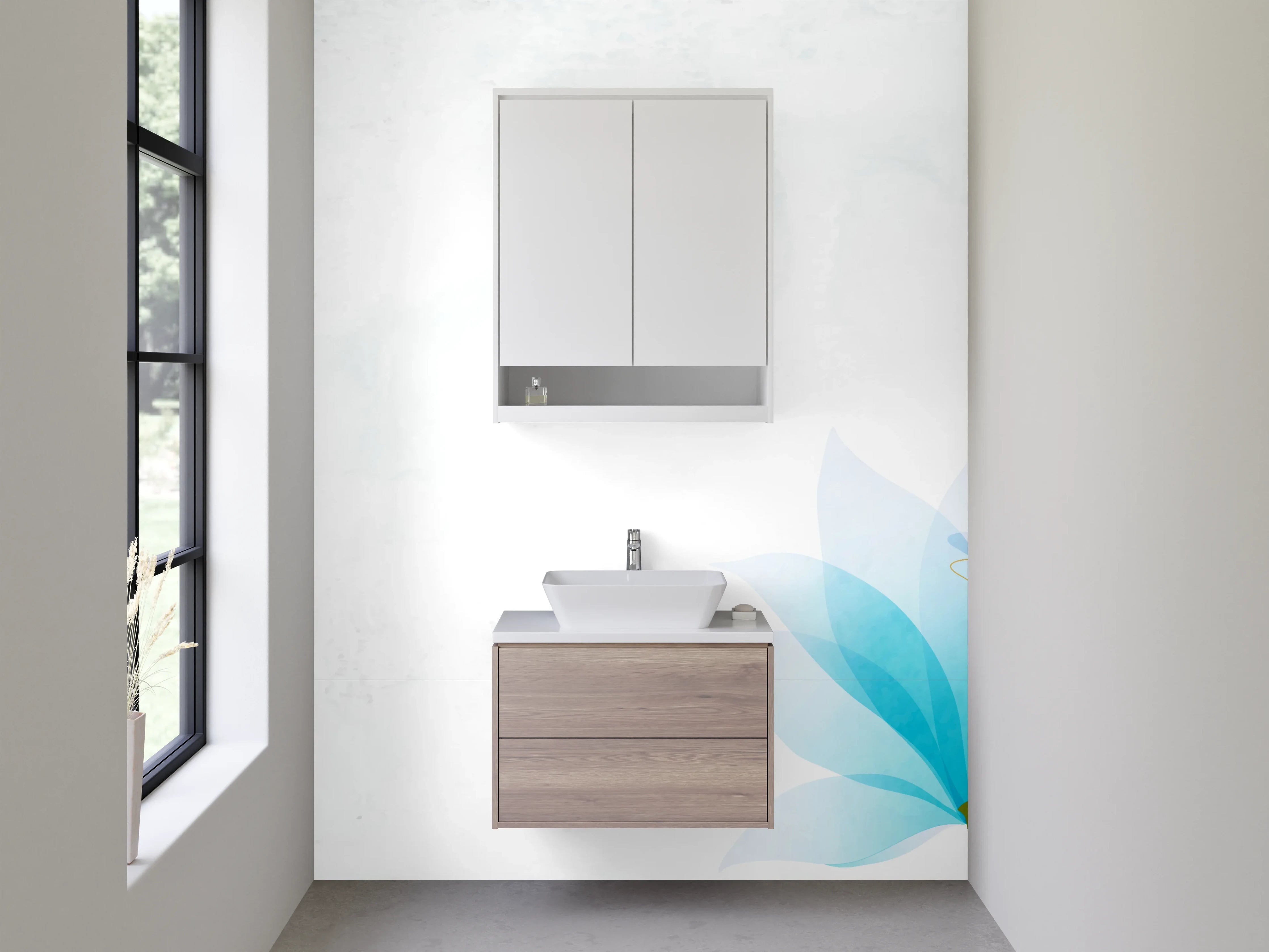 Waschbecken-Rückwand - Aquarell Lotusblumen in Blau Weiß