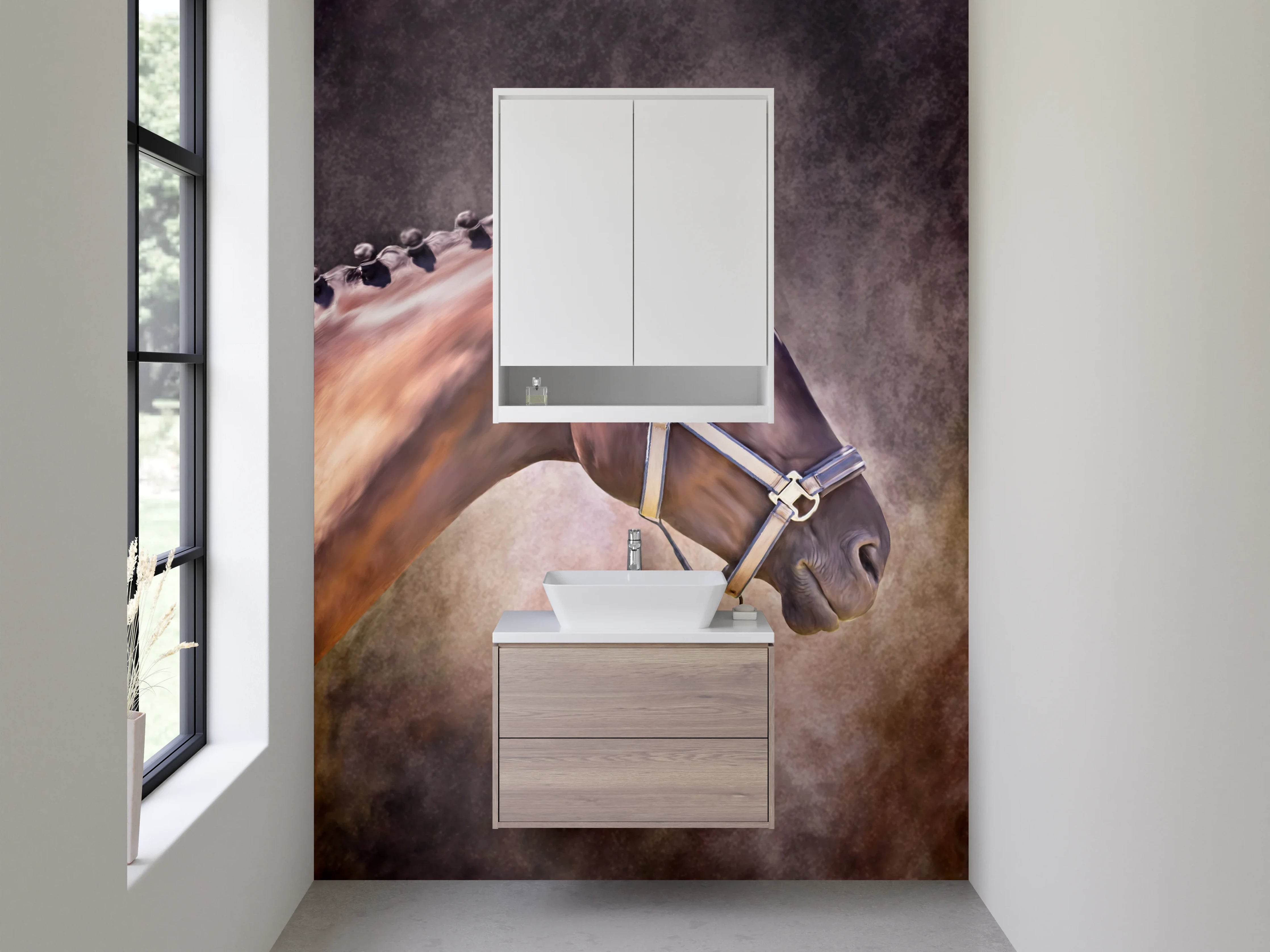 Waschbecken-Rückwand - Aquarell Pferd Profil Kunstmotiv