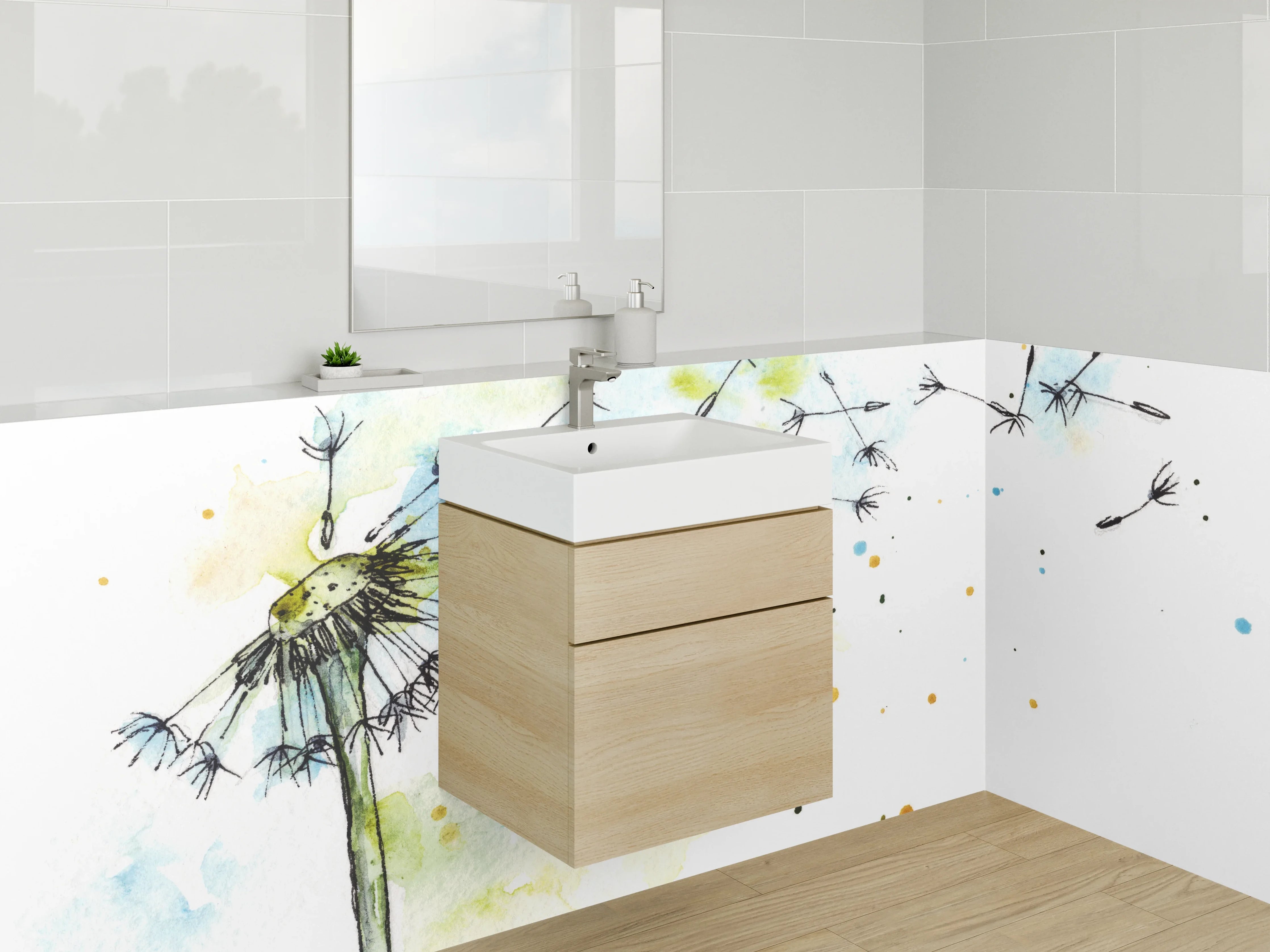 Waschbecken-Rückwand - Aquarell Pusteblume Leichtigkeit Wind