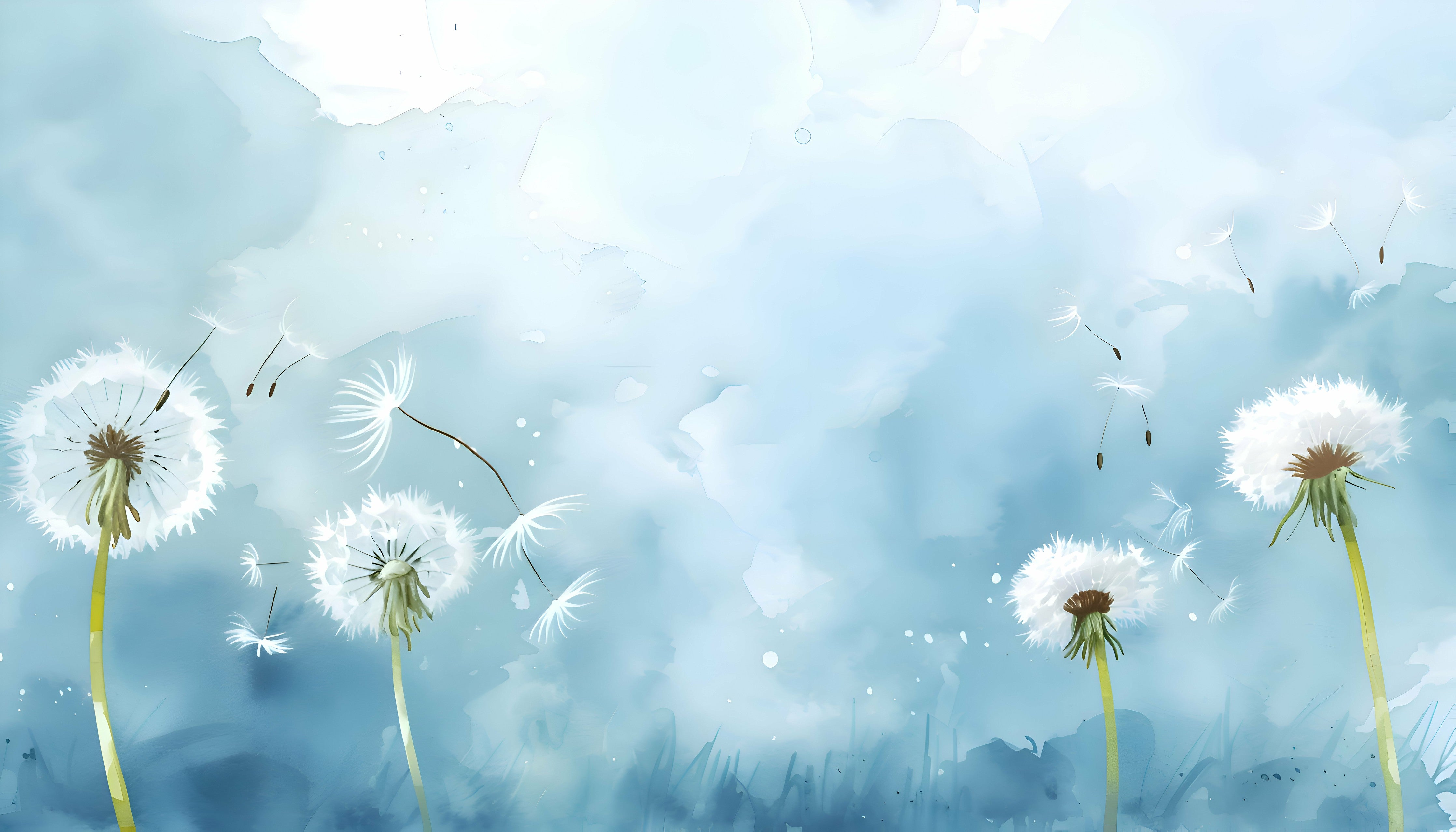 Waschbecken-Rückwand-Aquarell Pusteblumen auf Himmelblau
