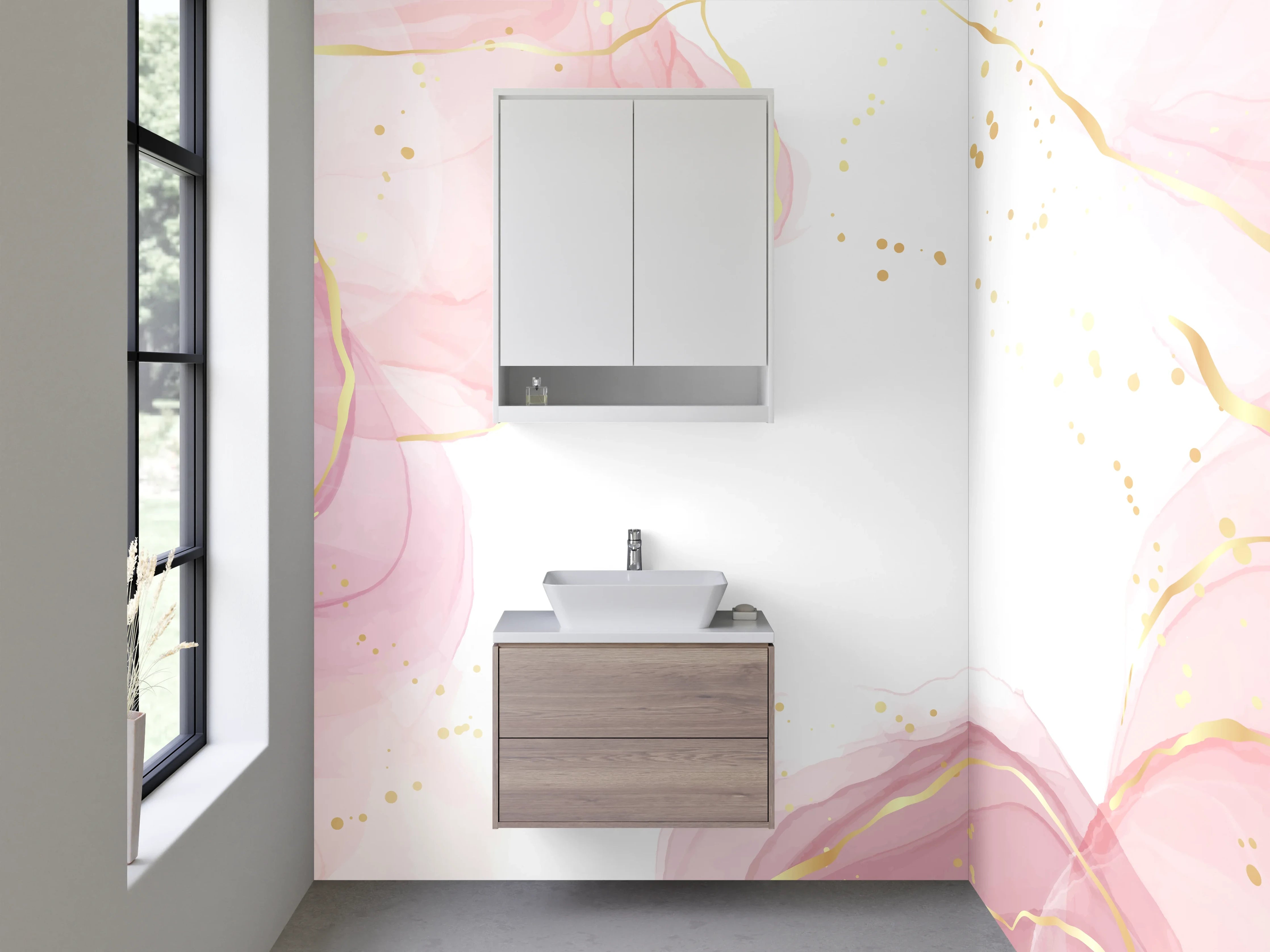 Waschbecken-Rückwand - Aquarell Rosa Gold Abstrakt Marmor