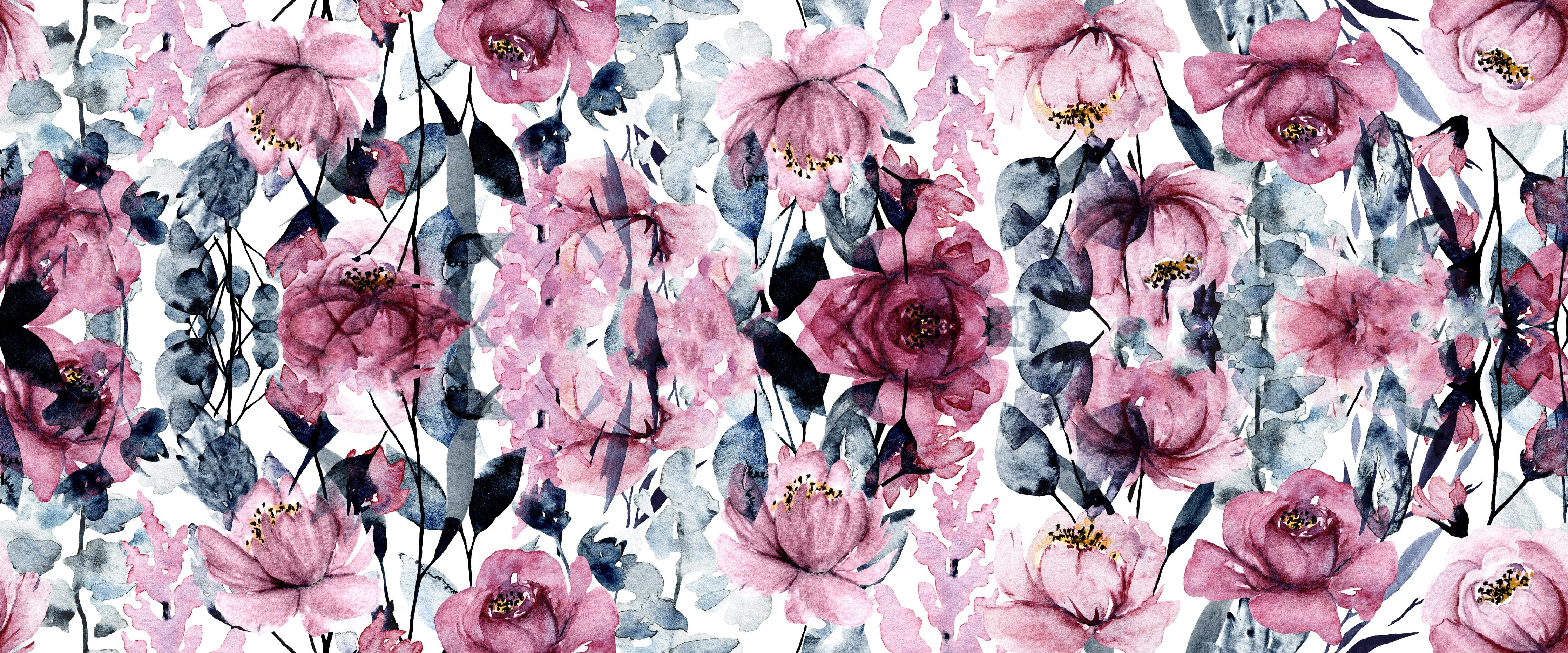 Waschbecken-Rückwand-Aquarell Rosen Blumenmuster Rosa Grau