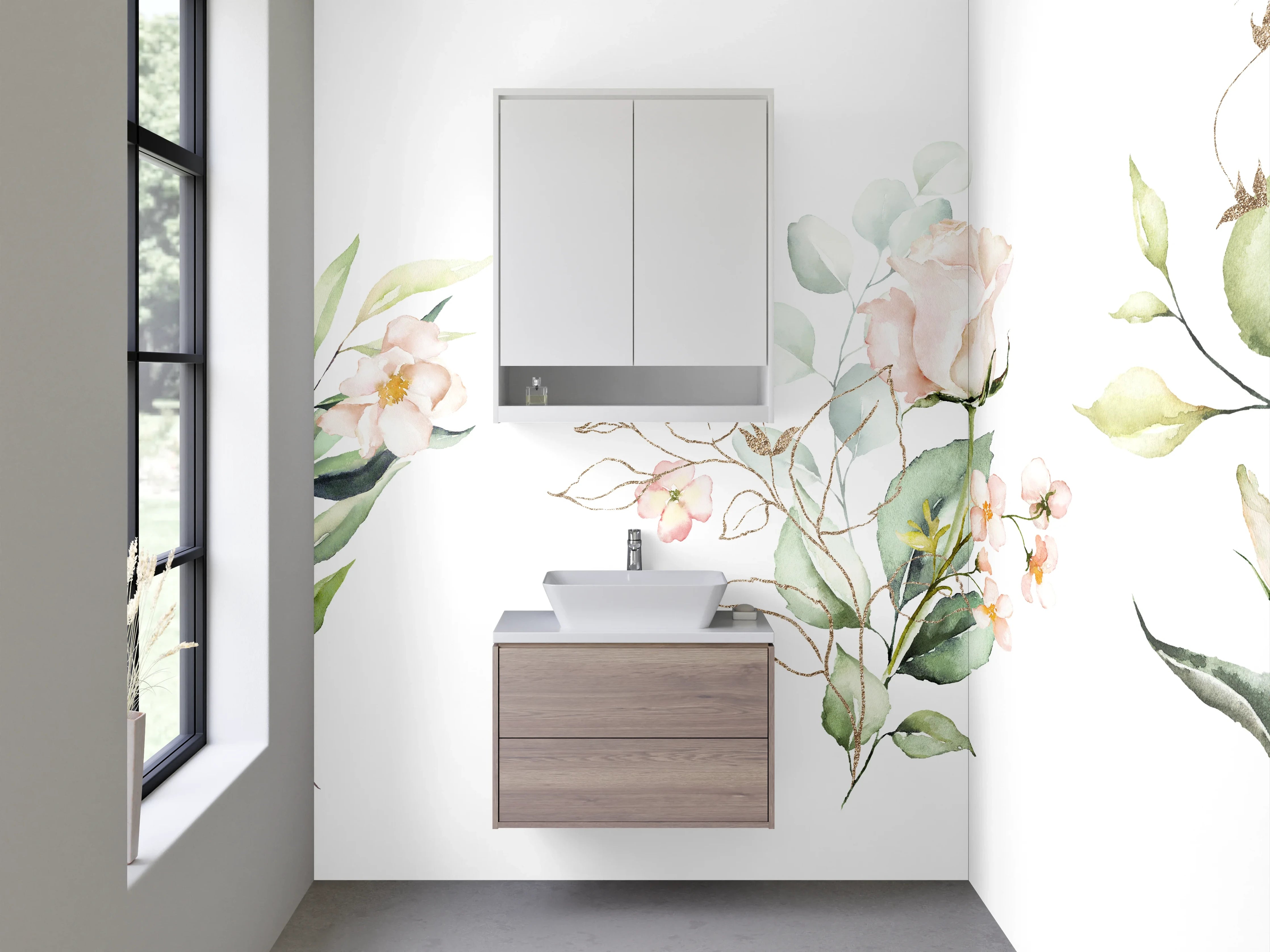 Waschbecken-Rückwand - Aquarell Rosen und Blumen Illustration