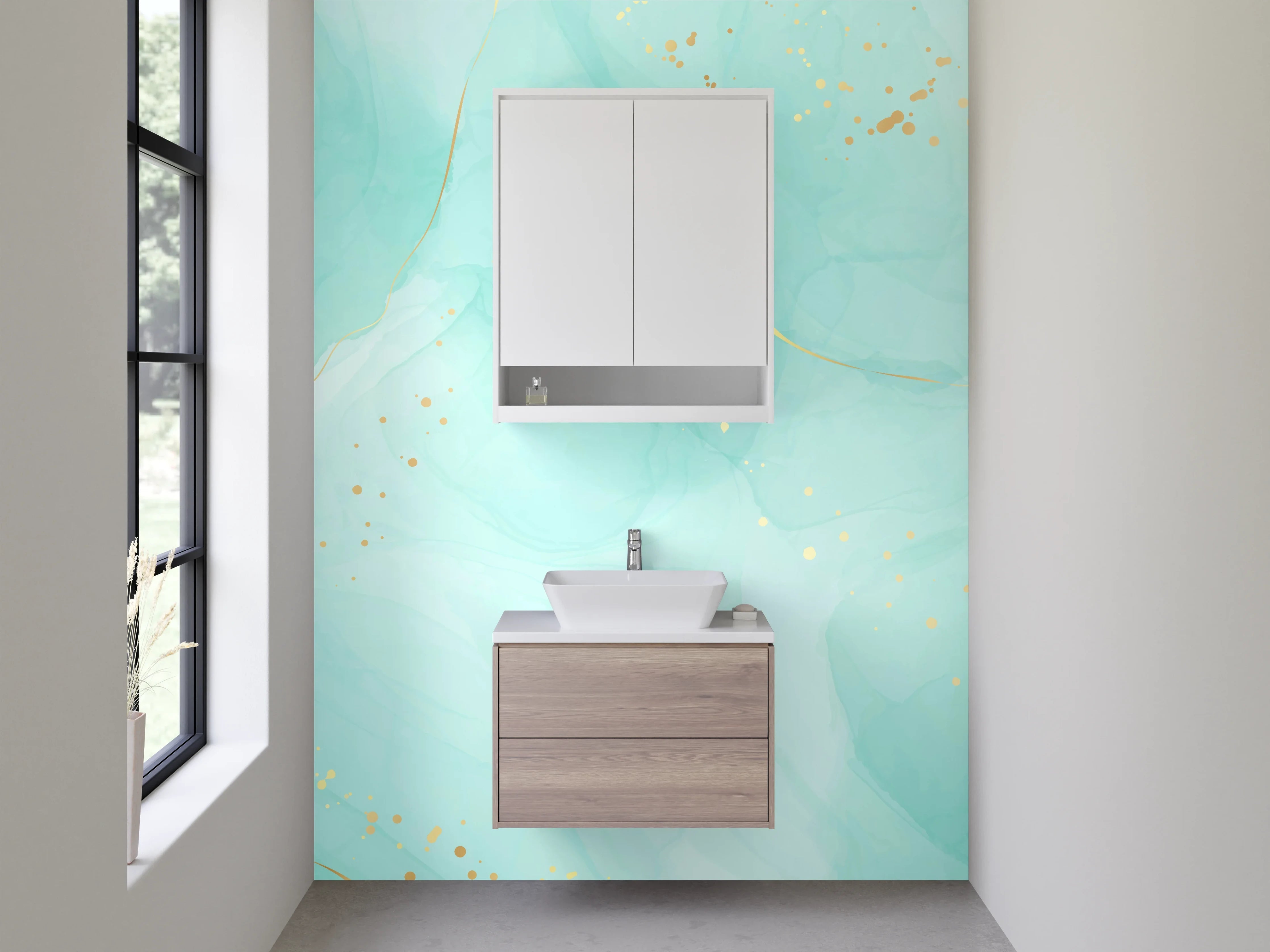 Waschbecken-Rückwand - Aquarell Türkis Gold Abstrakt Design