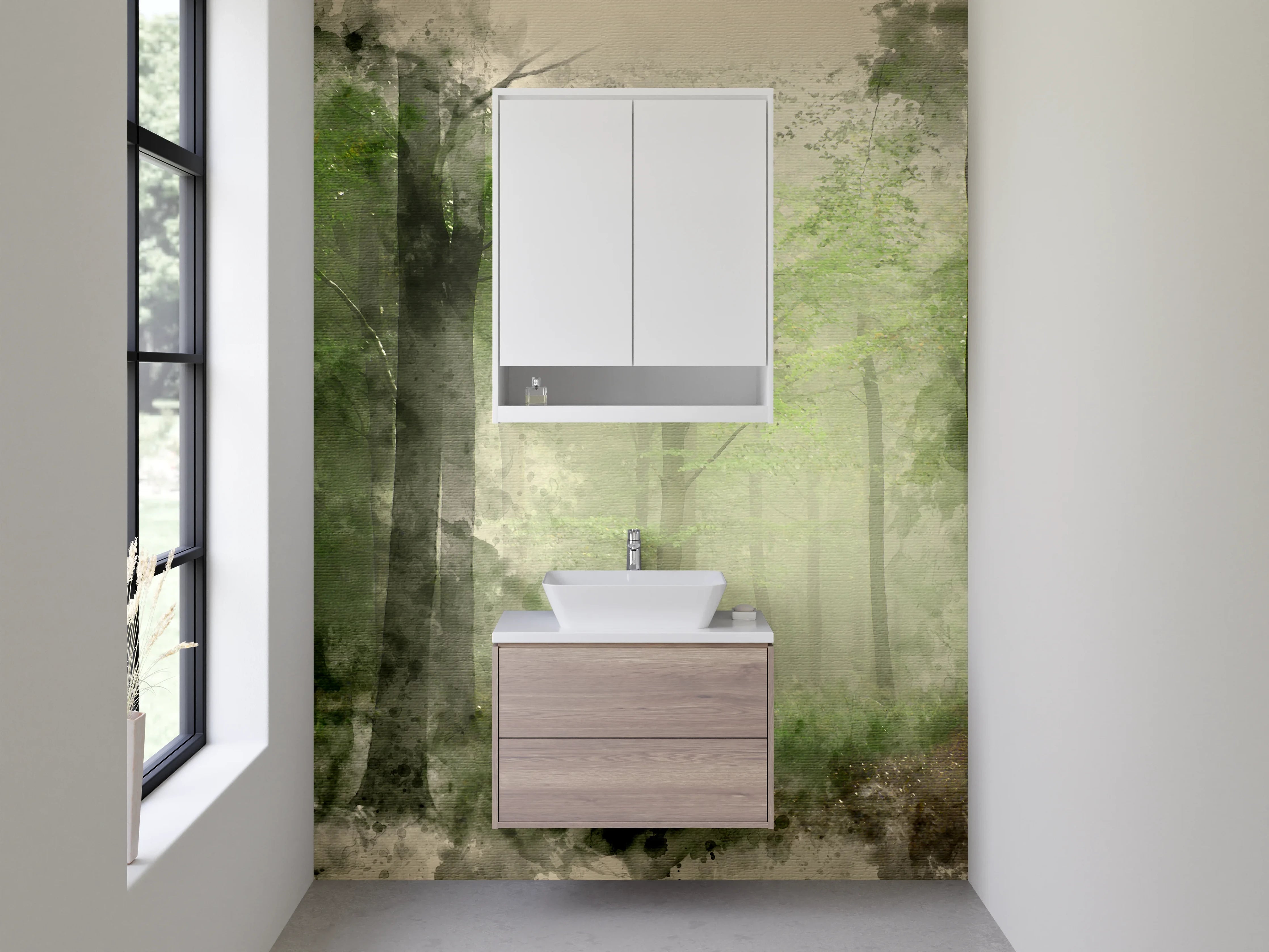 Waschbecken-Rückwand - Aquarell Wald Landschaft Poster
