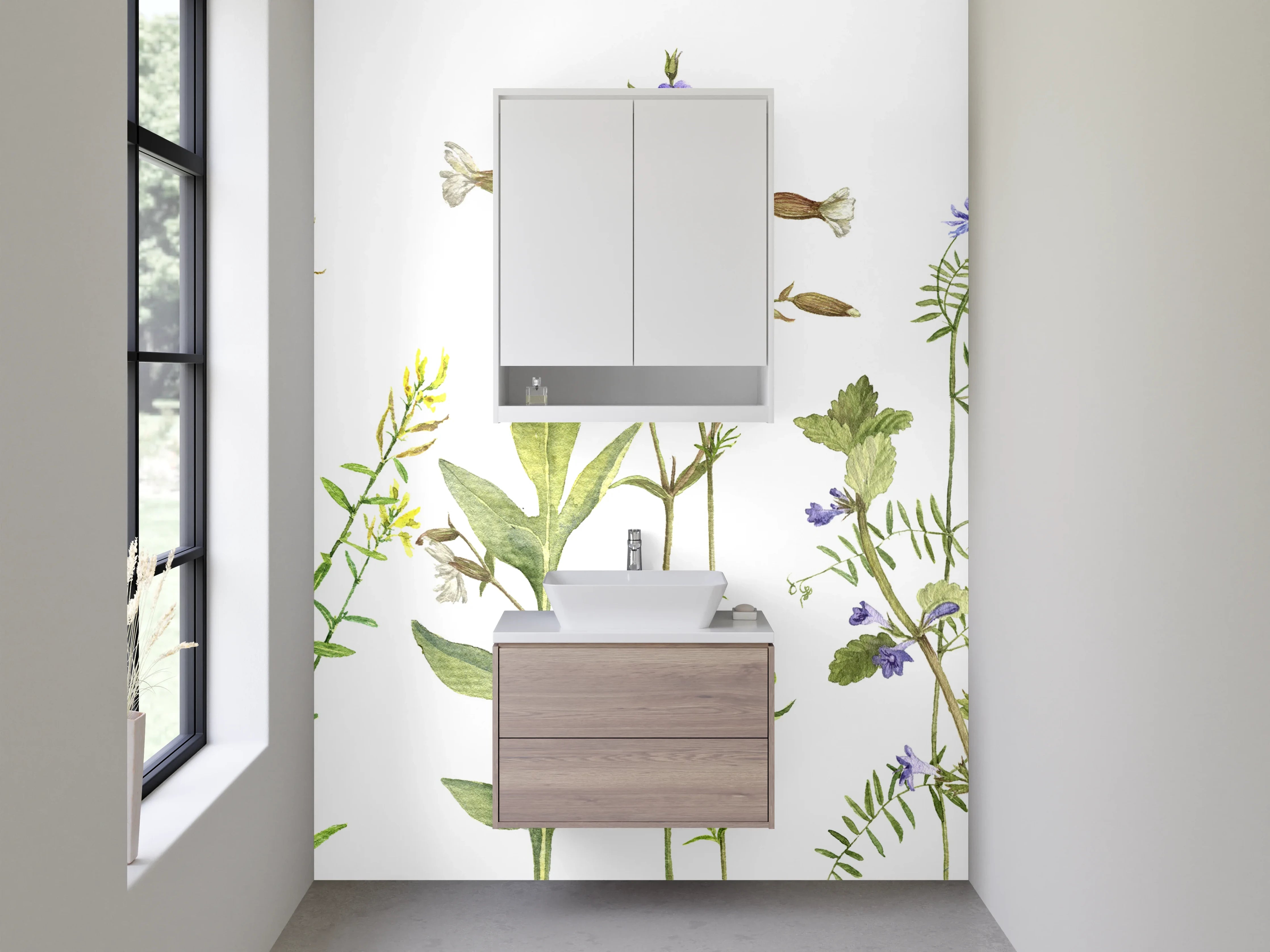Waschbecken-Rückwand - Aquarell Wildblumen auf Weiß