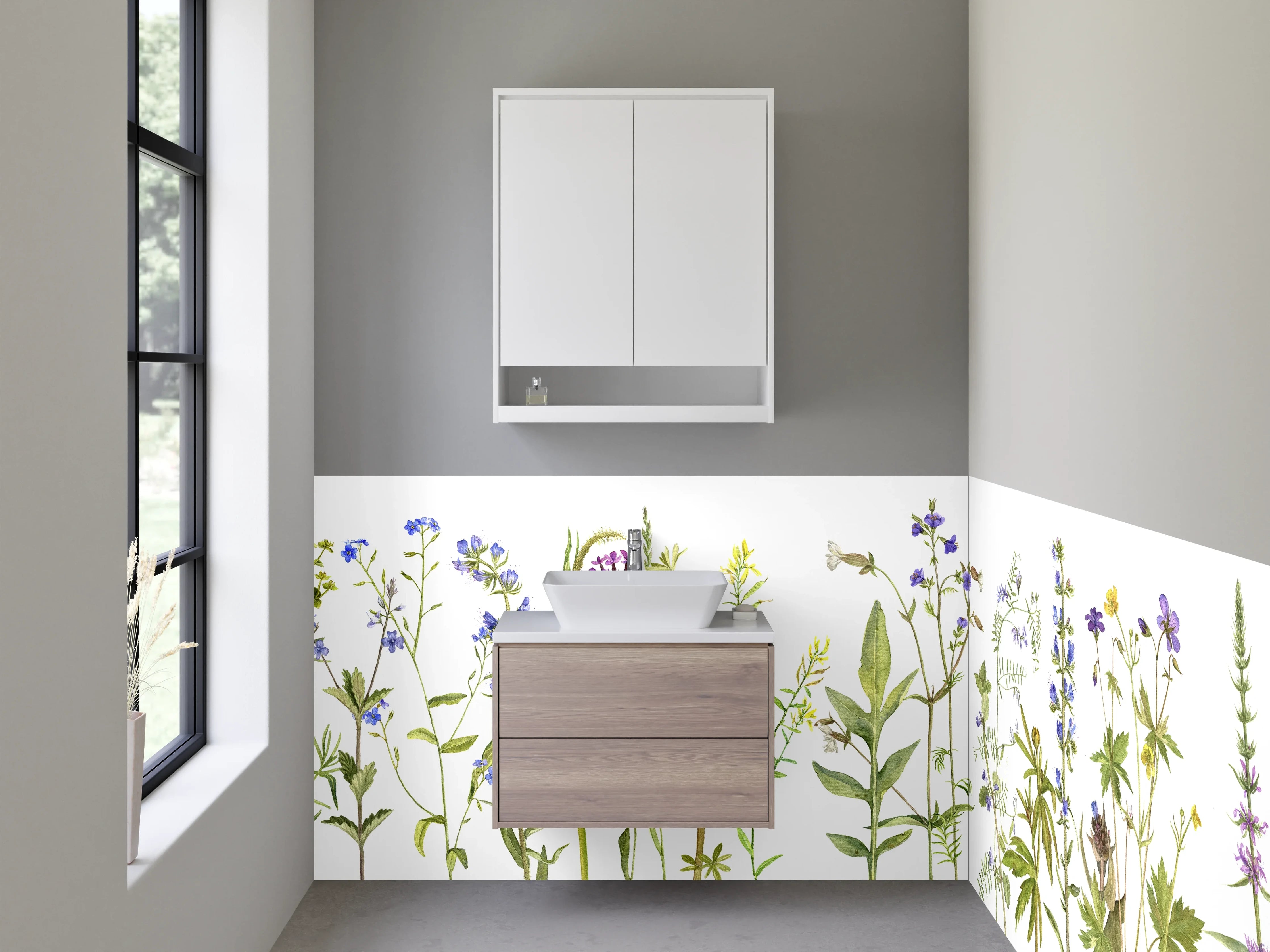 Waschbecken-Rückwand - Aquarell Wildblumen auf Weiß