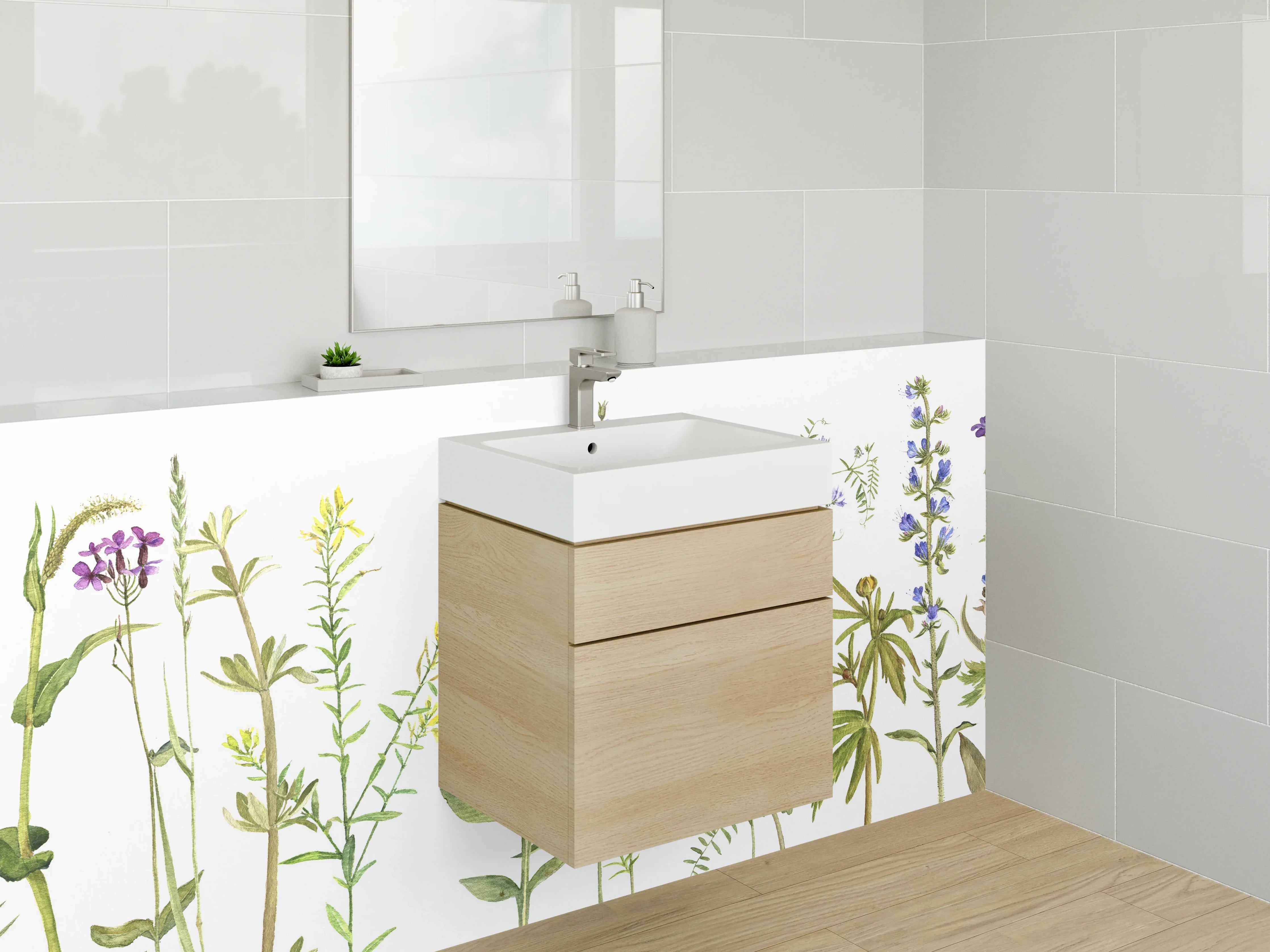 Waschbecken-Rückwand - Aquarell Wildblumen auf Weiß