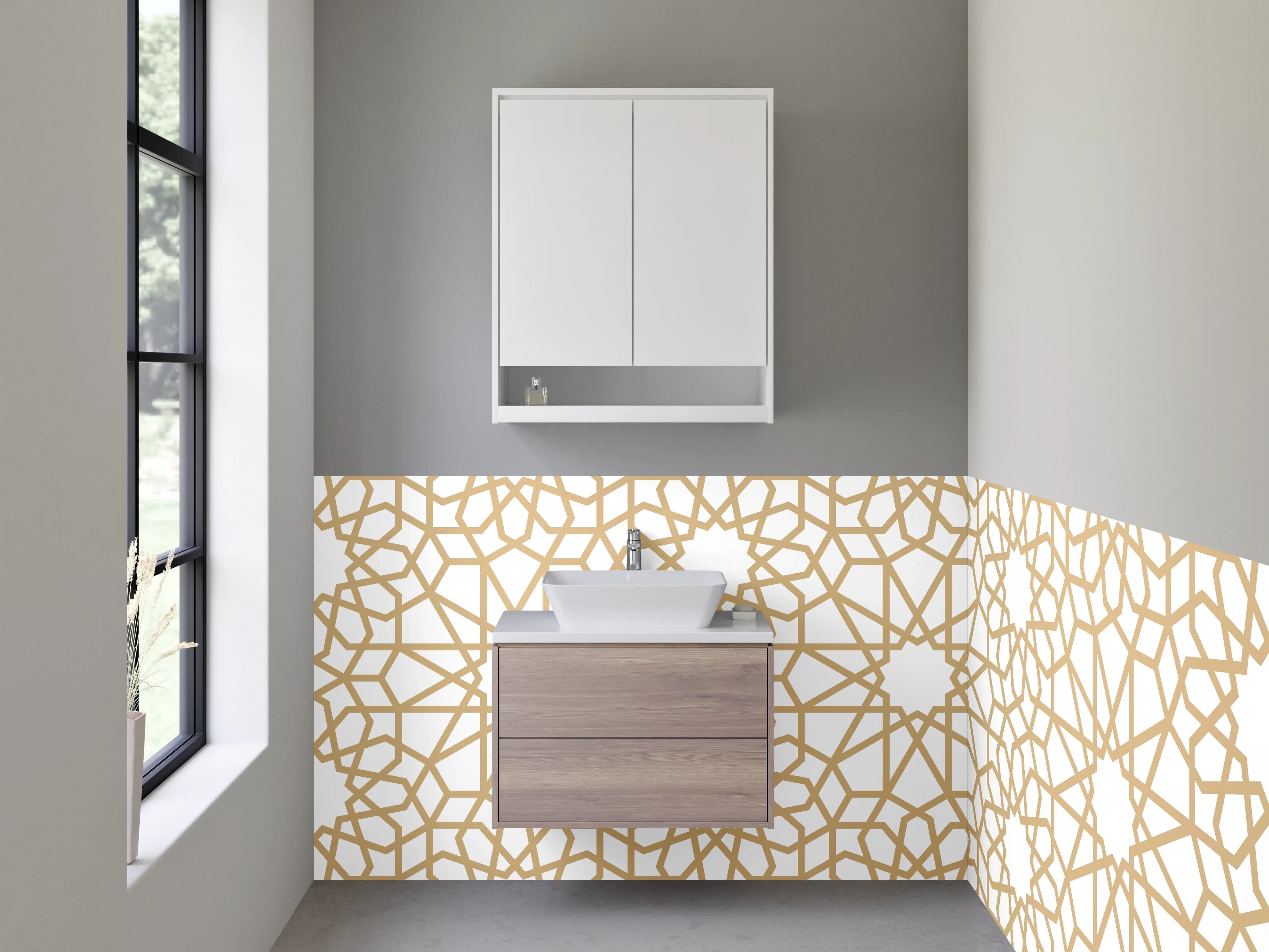 Waschbecken-Rückwand - Arabisches Mosaik Muster Beigegold