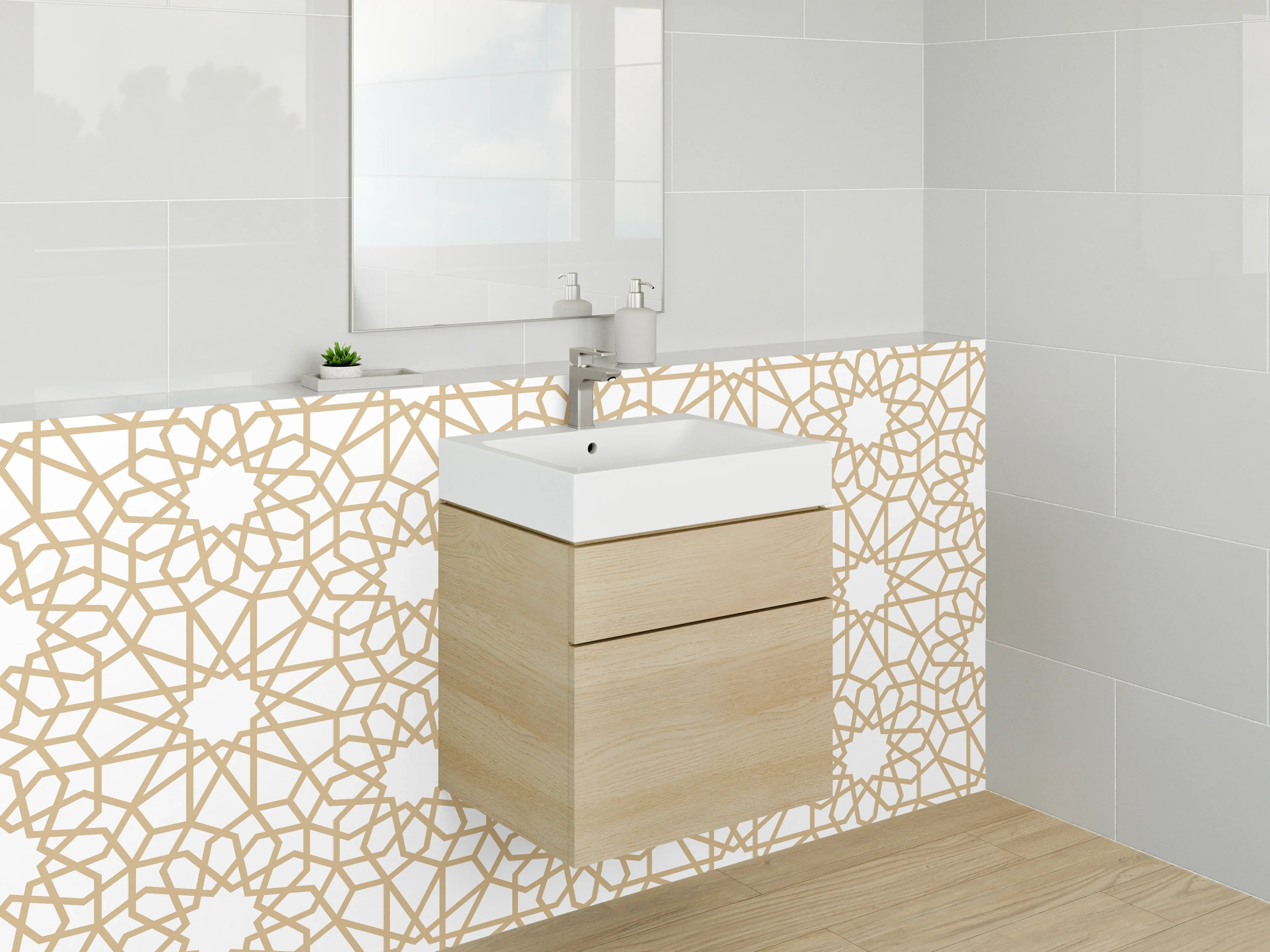 Waschbecken-Rückwand - Arabisches Mosaik Muster Beigegold
