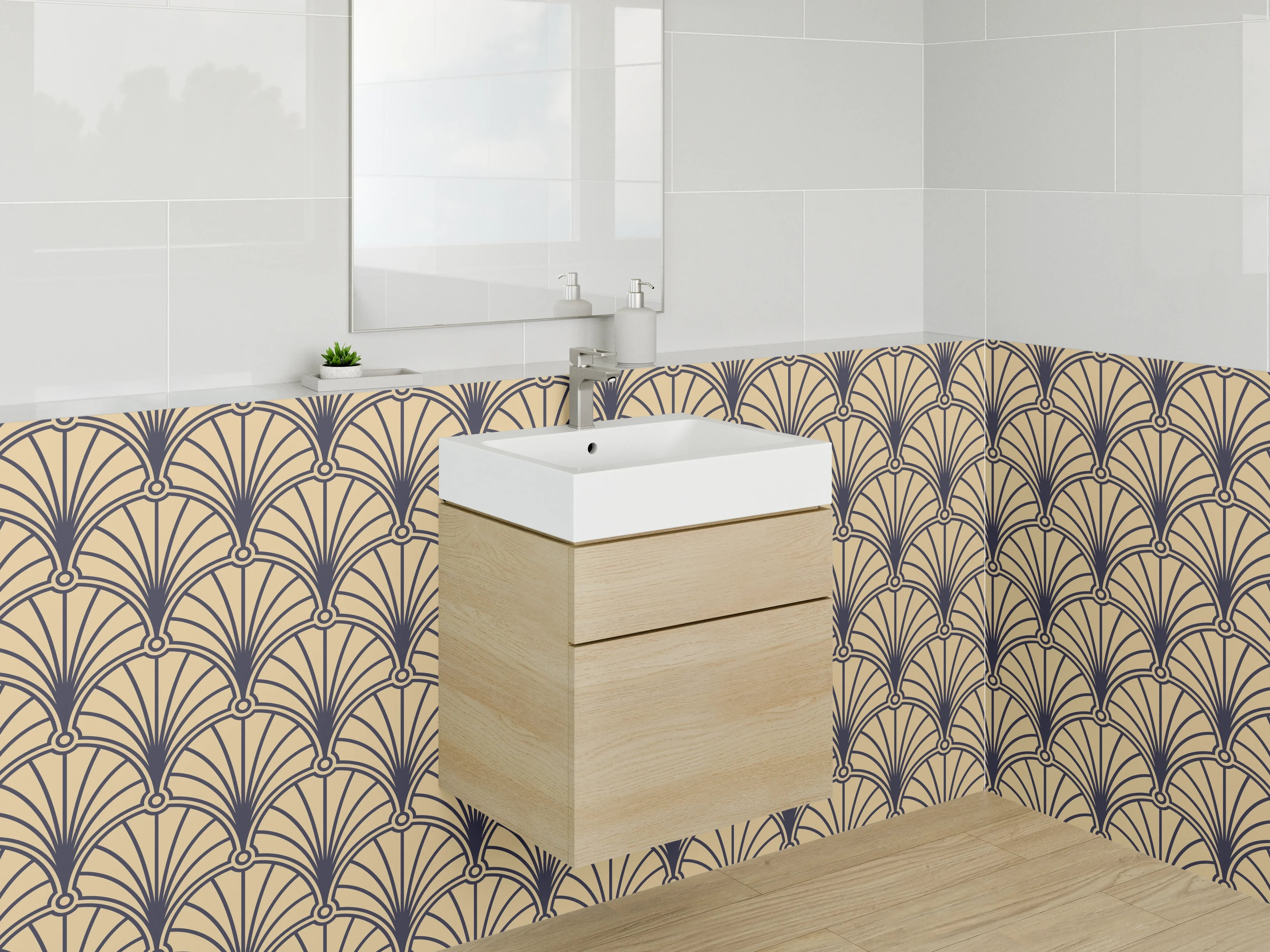 Waschbecken-Rückwand - Art Deco Fächer Muster Retro Tapete
