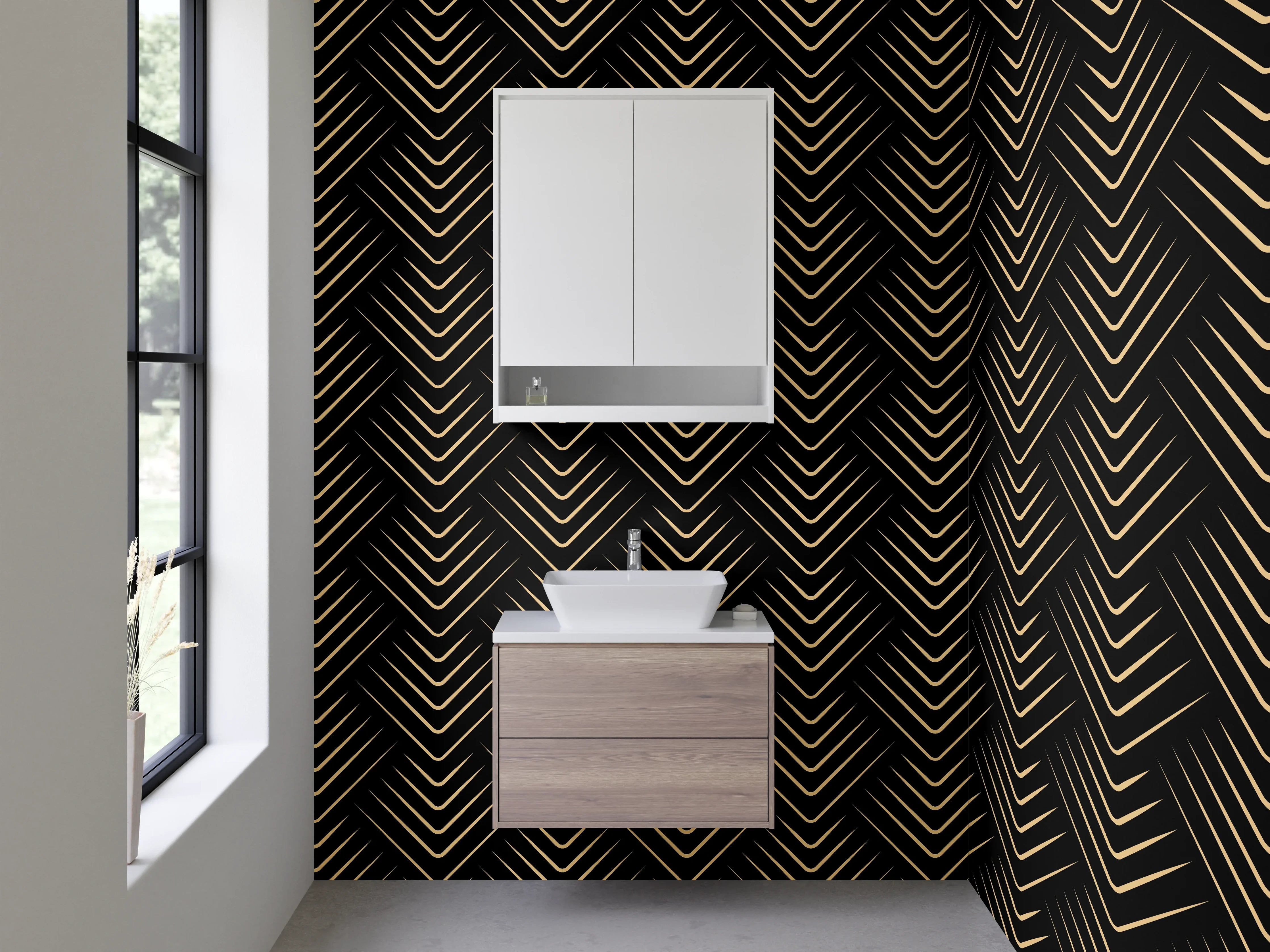 Waschbecken-Rückwand - Art Deco Muster Gold Schwarz