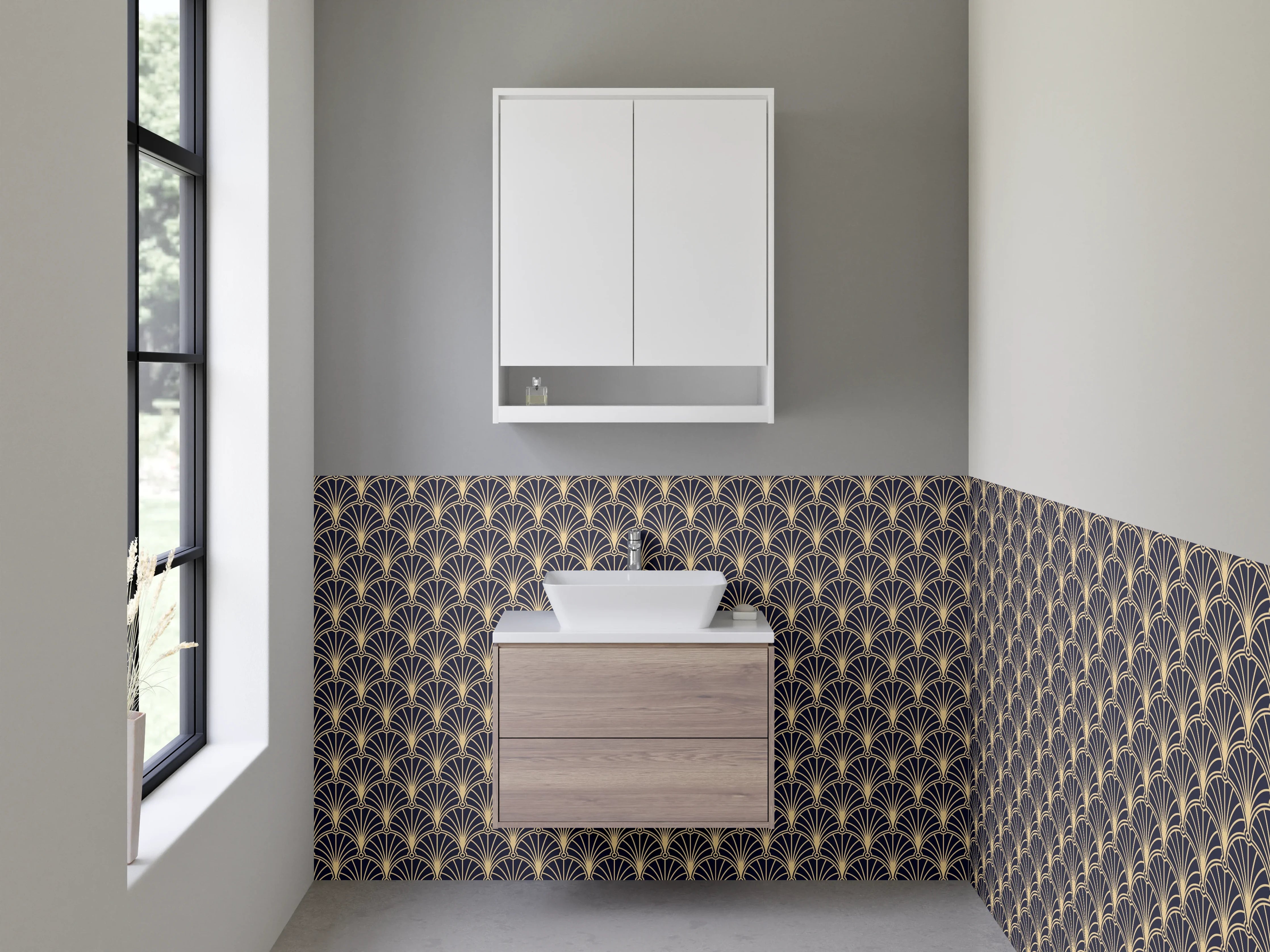 Waschbecken-Rückwand - Art Deco Muster Retro Blau Beige