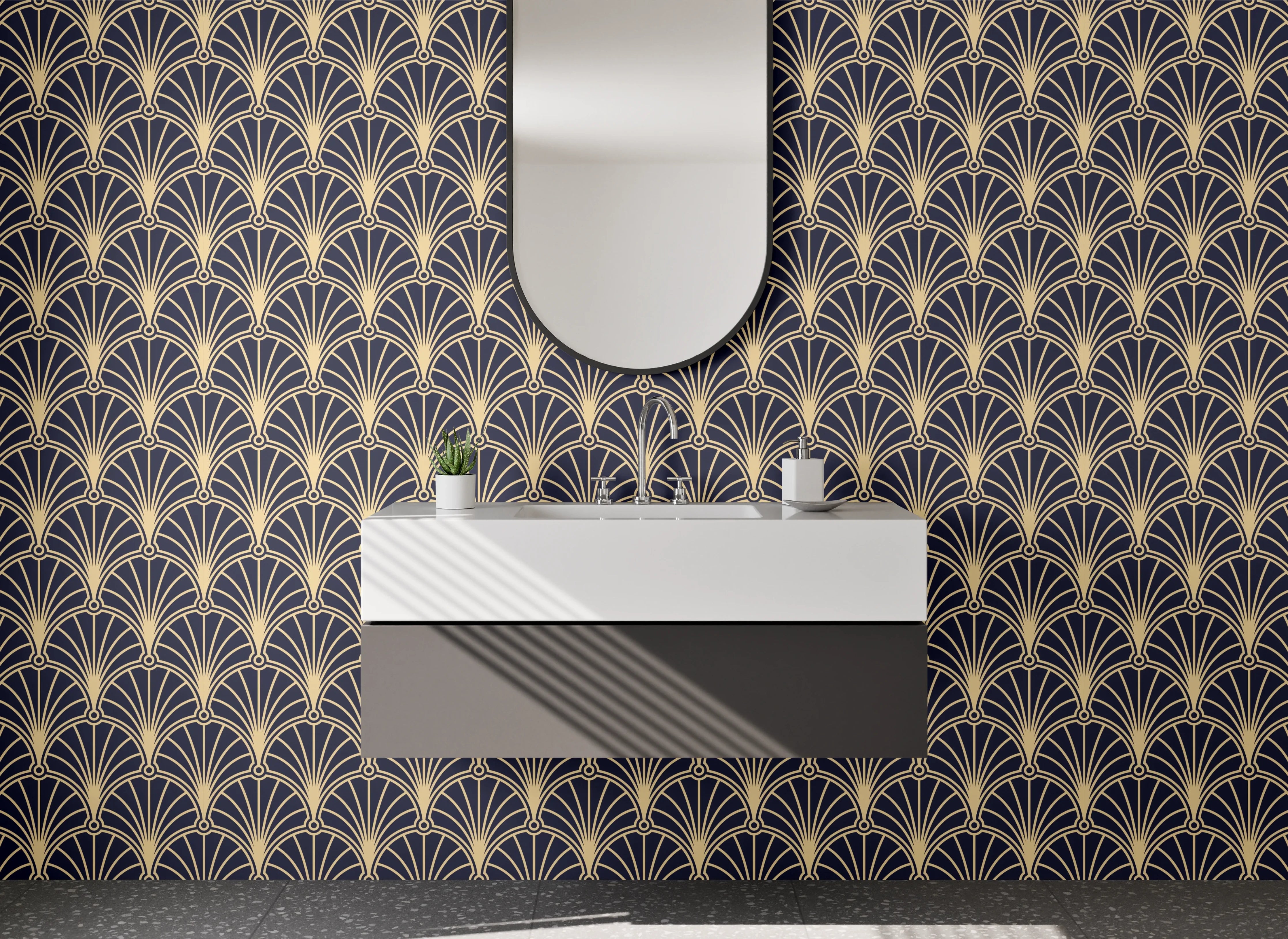 Waschbecken-Rückwand - Art Deco Muster Retro Blau Beige