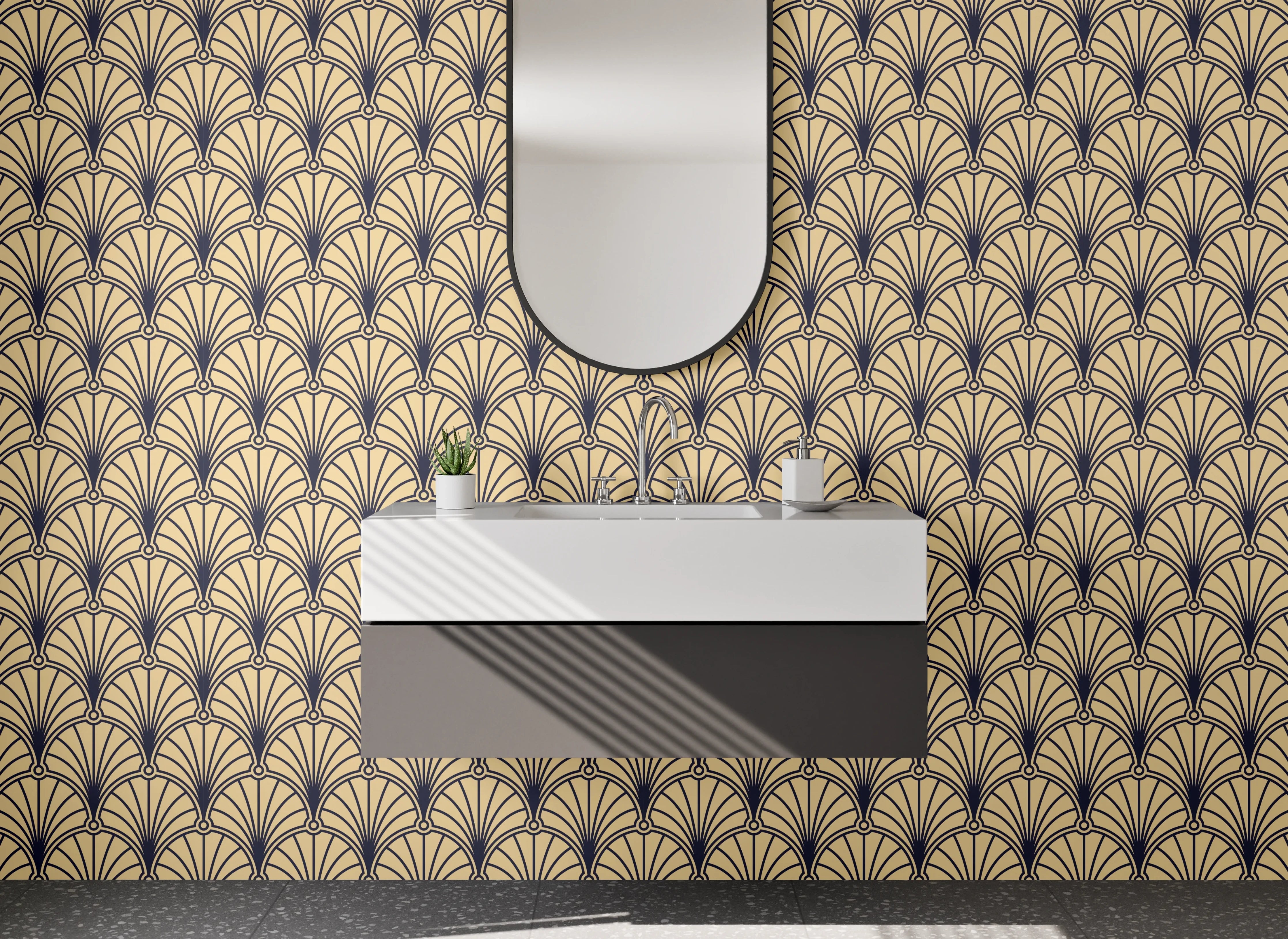 Waschbecken-Rückwand - Art Deco Muster goldbraun Retro-Wand