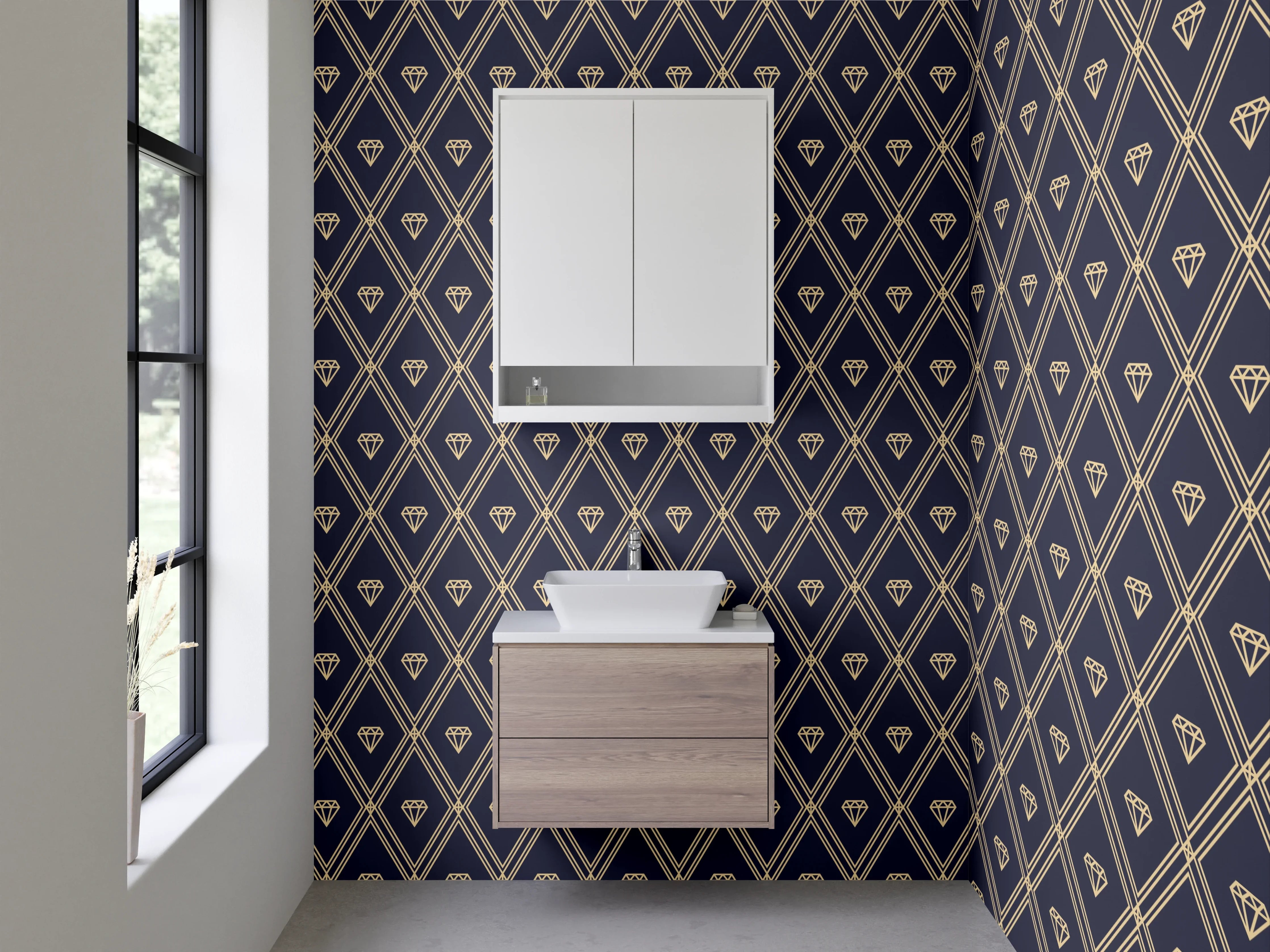 Waschbecken-Rückwand - Art Déco Retro Muster Dunkelblau