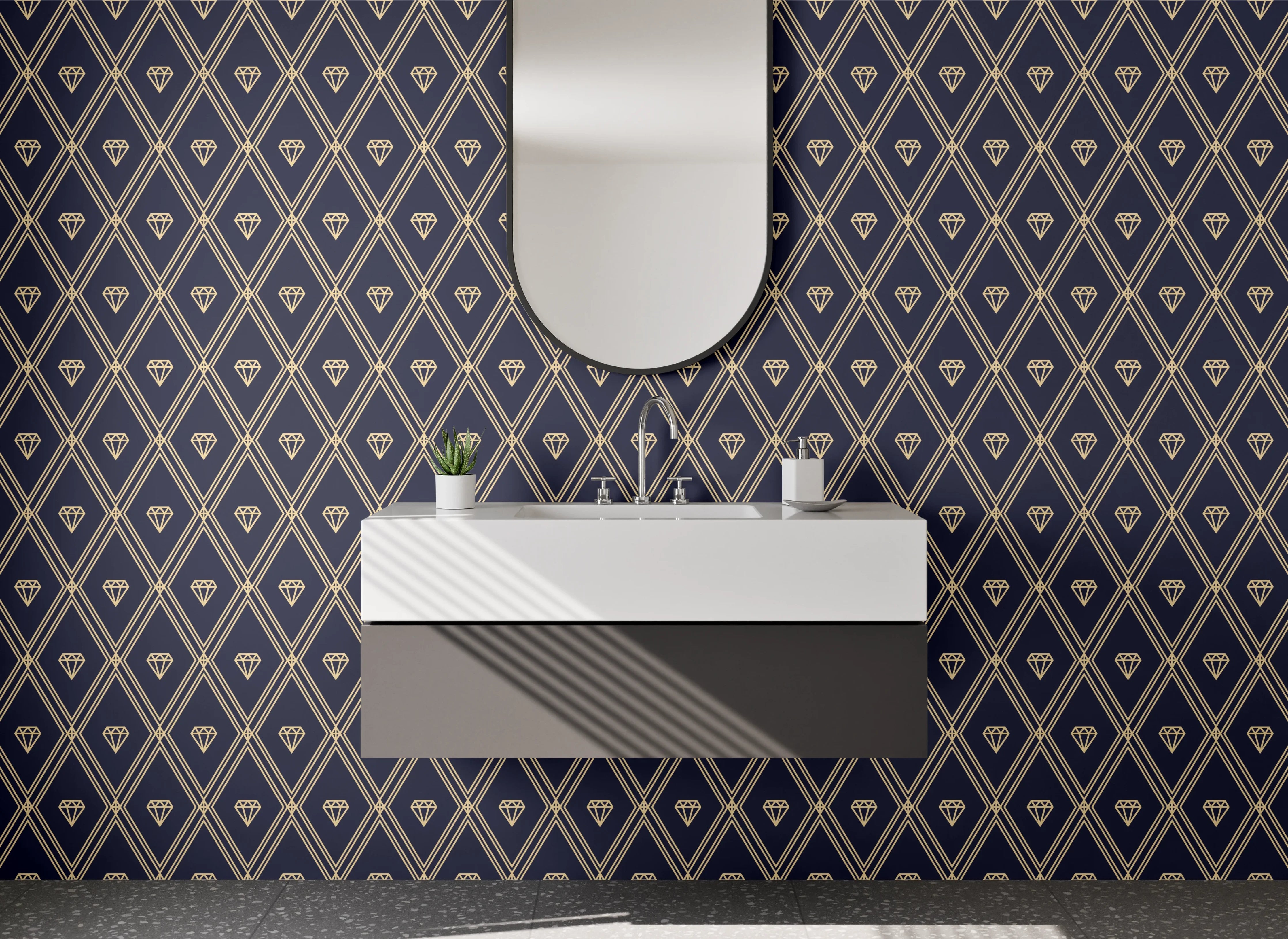 Waschbecken-Rückwand - Art Déco Retro Muster Dunkelblau