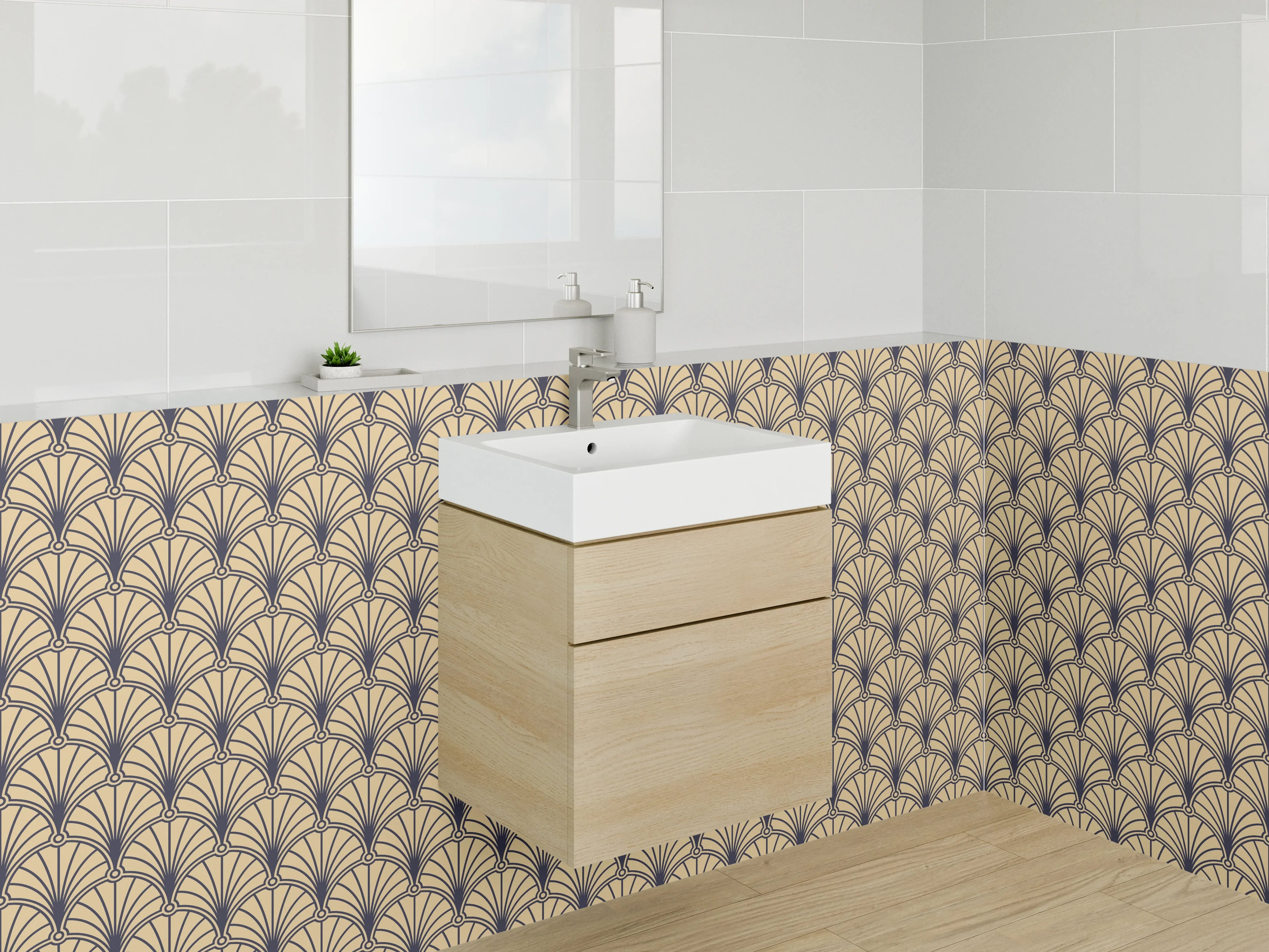 Waschbecken-Rückwand - Art déco Muster beige braun Wanddeko