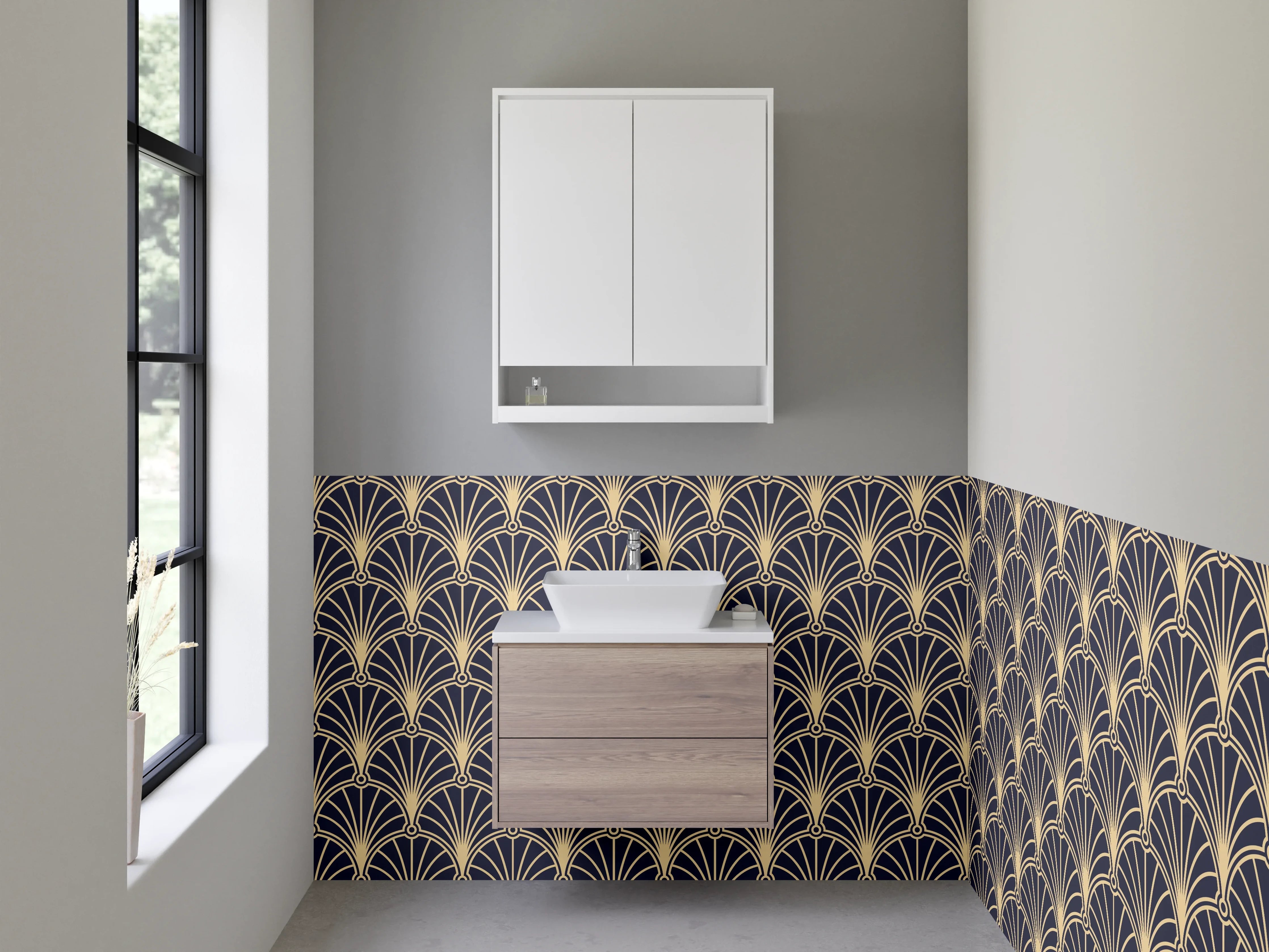 Waschbecken-Rückwand - Art déco Muster dunkel beige