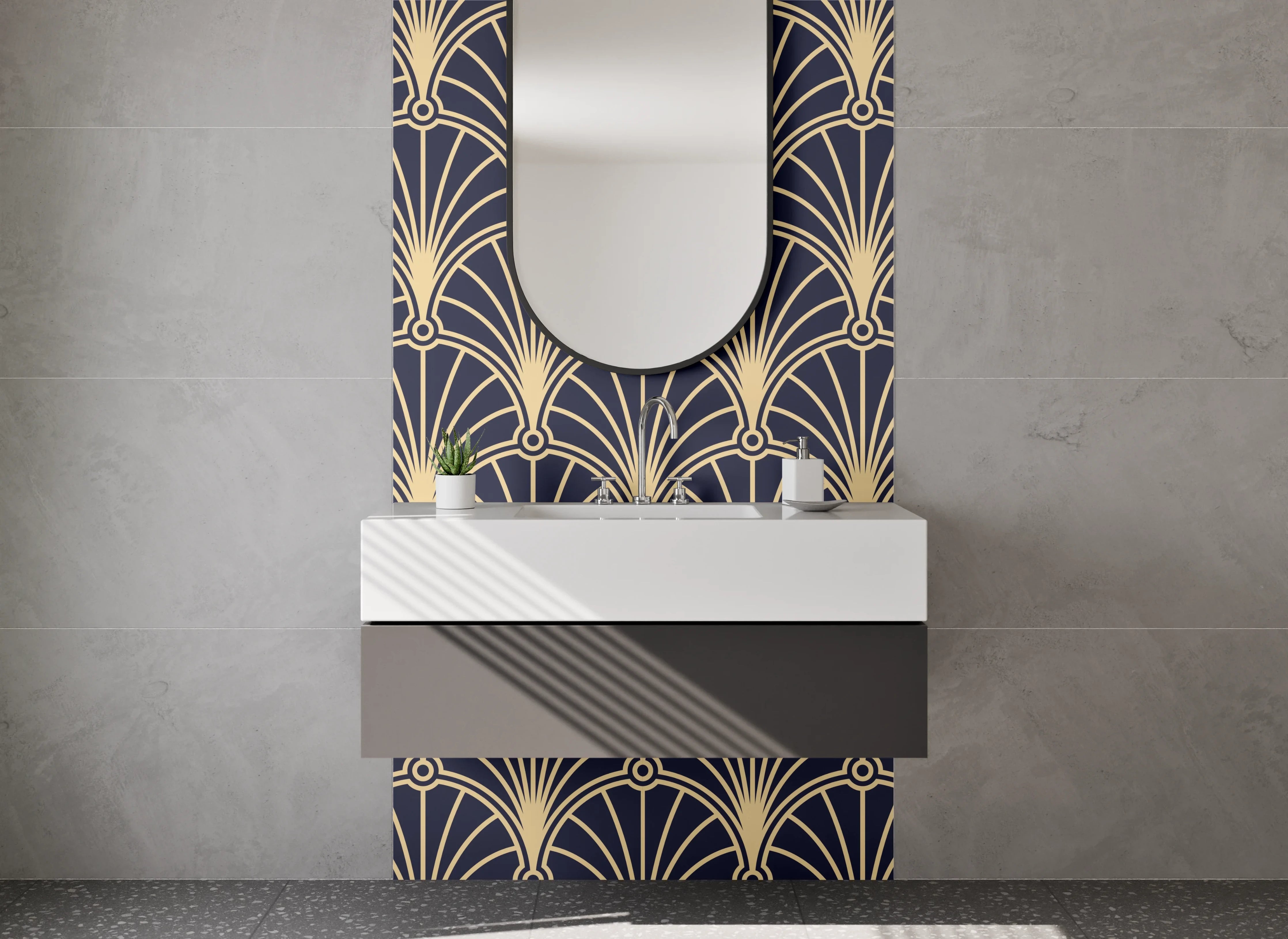 Waschbecken-Rückwand - Art déco Muster dunkel beige