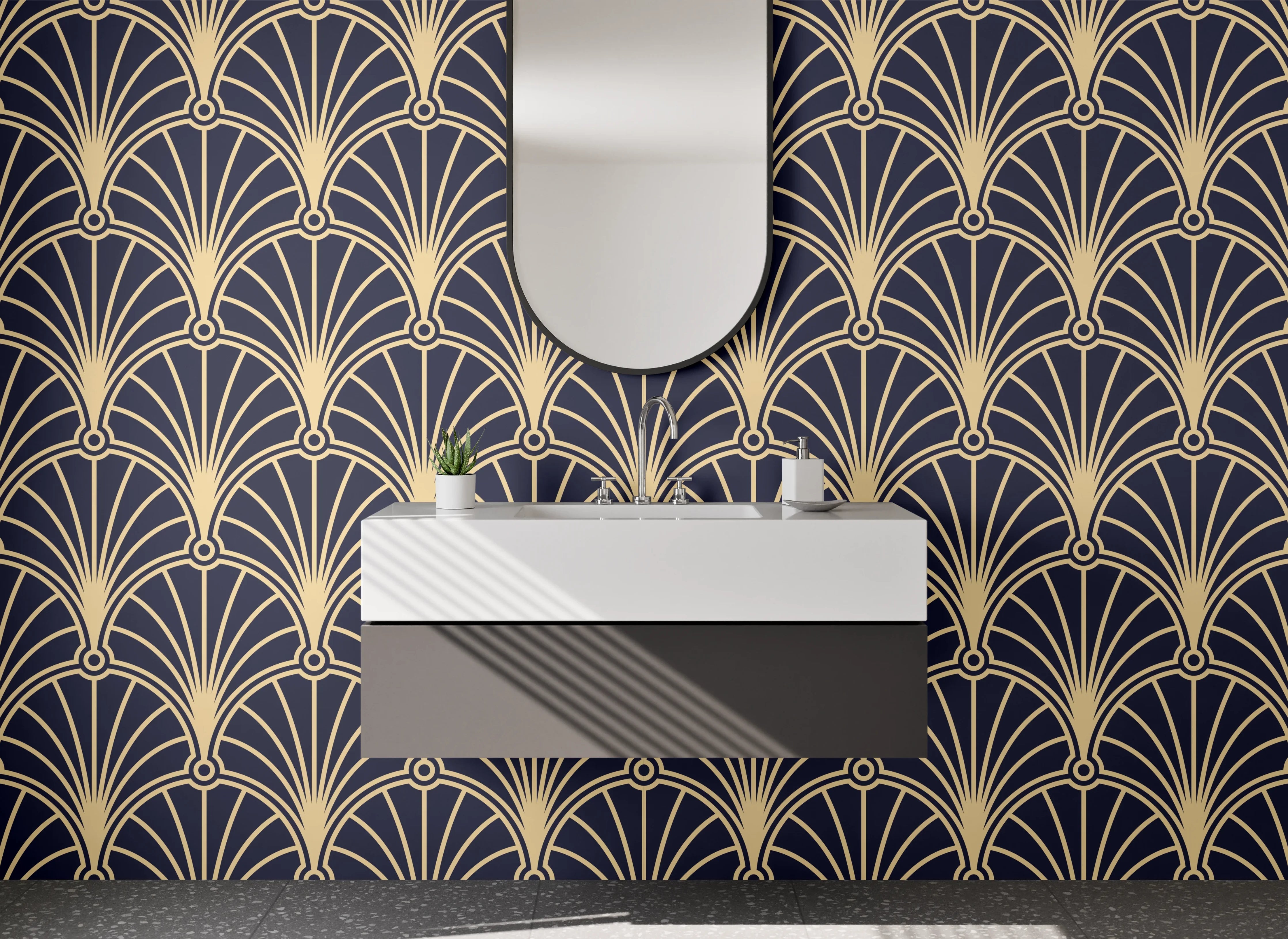 Waschbecken-Rückwand - Art déco Muster dunkel beige