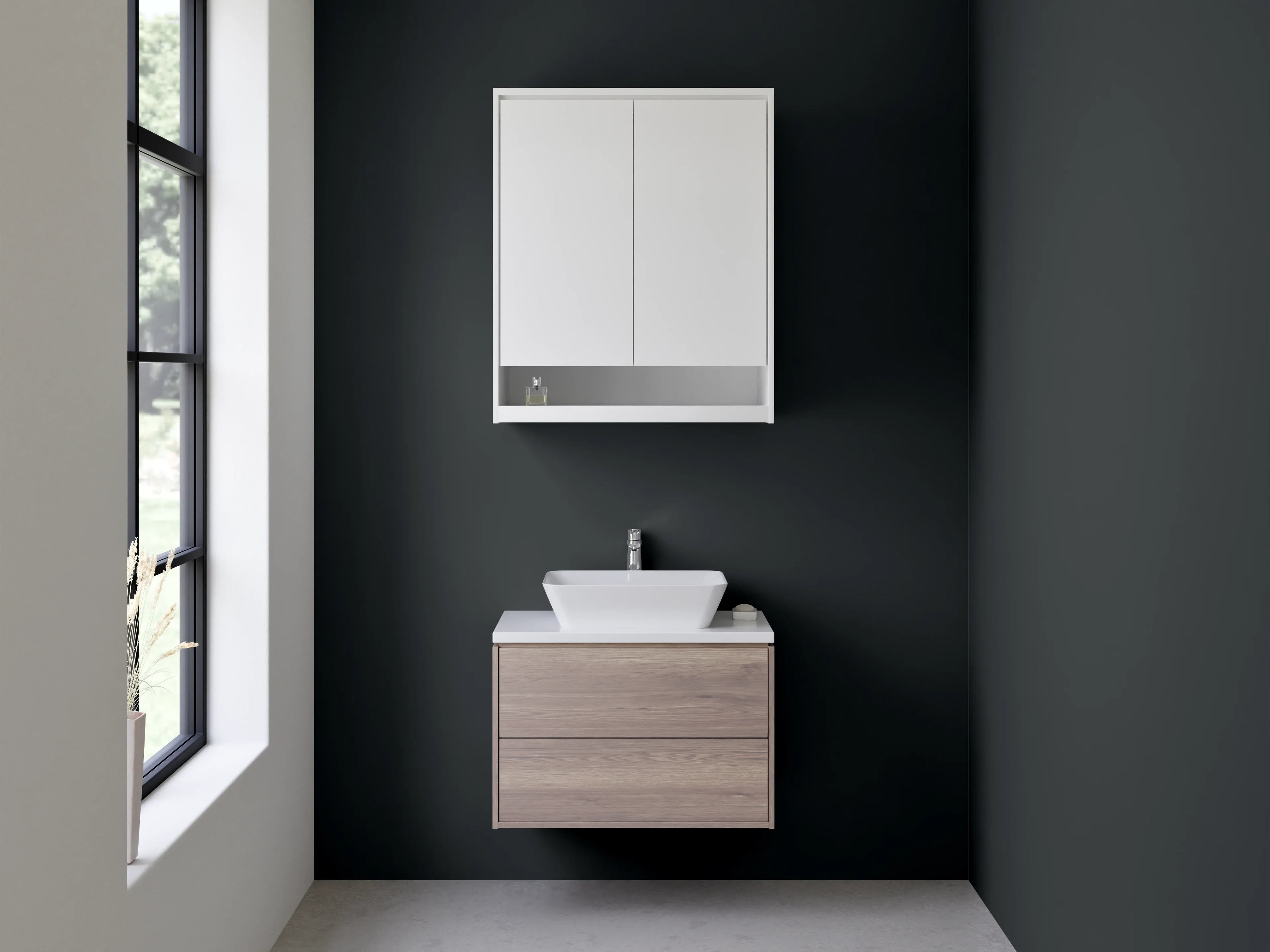 Waschbecken-Rückwand - Aschgrau im weißen Licht