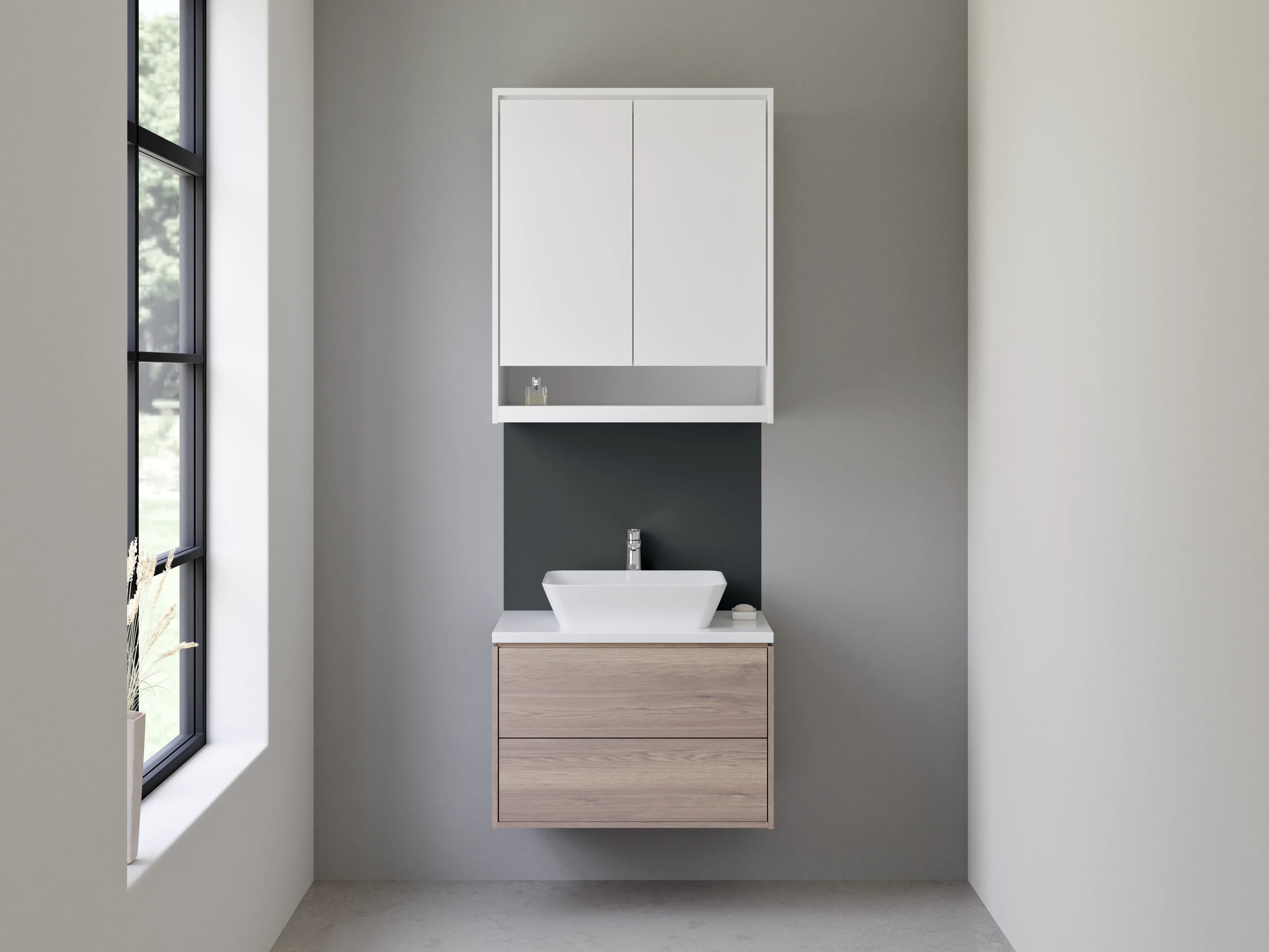 Waschbecken-Rückwand - Aschgrau im weißen Licht