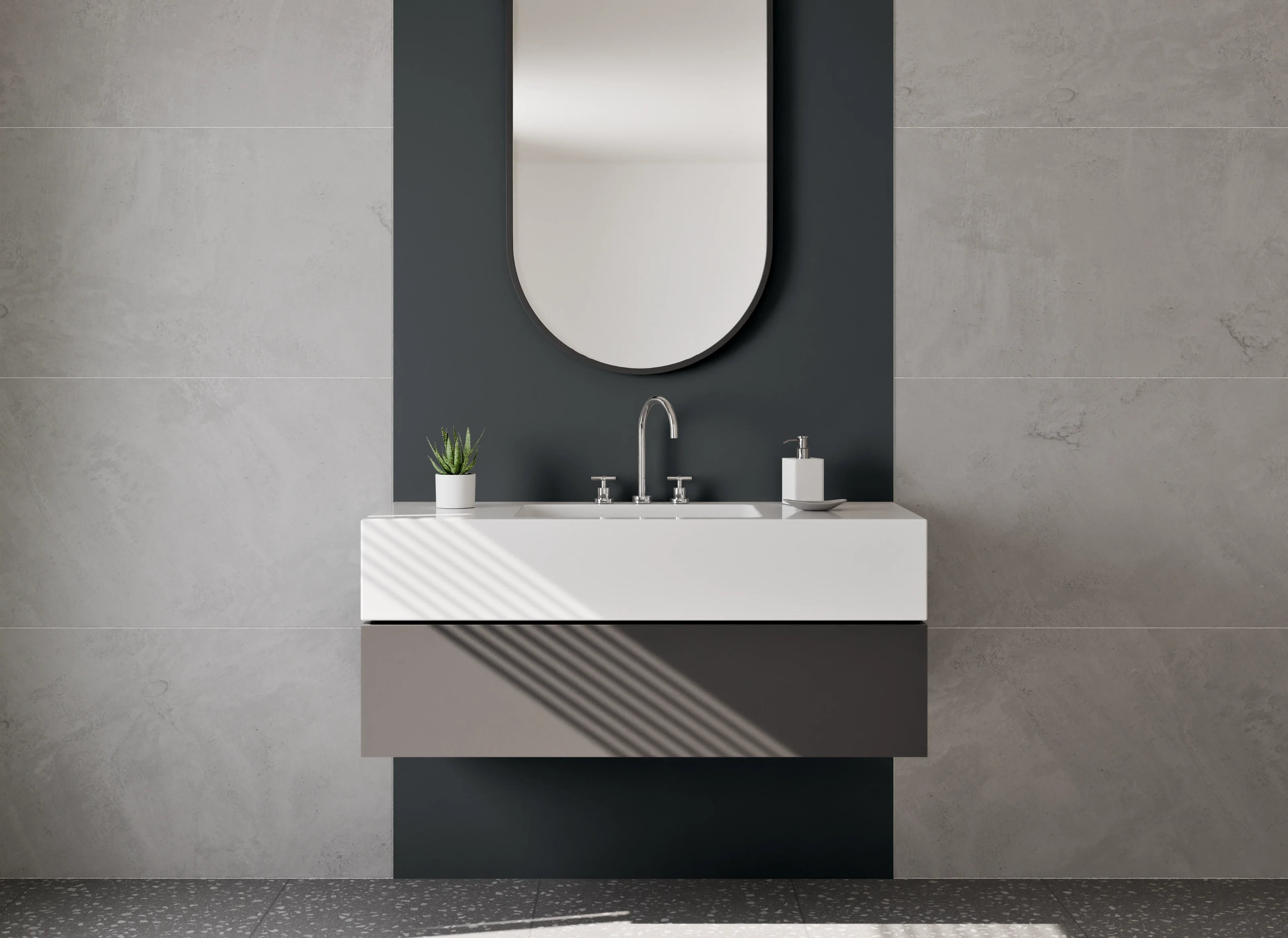 Waschbecken-Rückwand - Aschgrau im weißen Licht