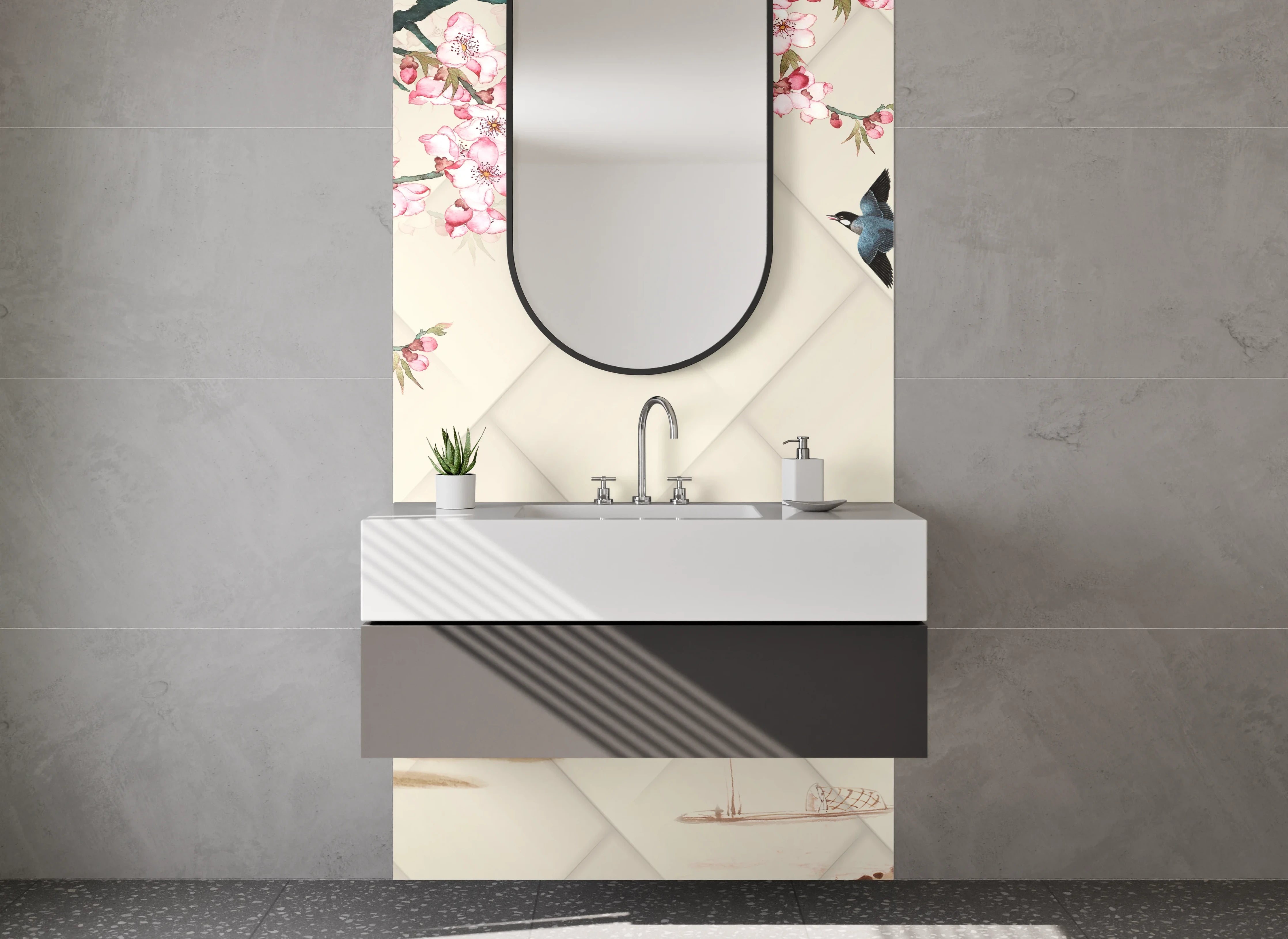 Waschbecken-Rückwand - Asiatische Kirschblüten-Malerei Wandbild