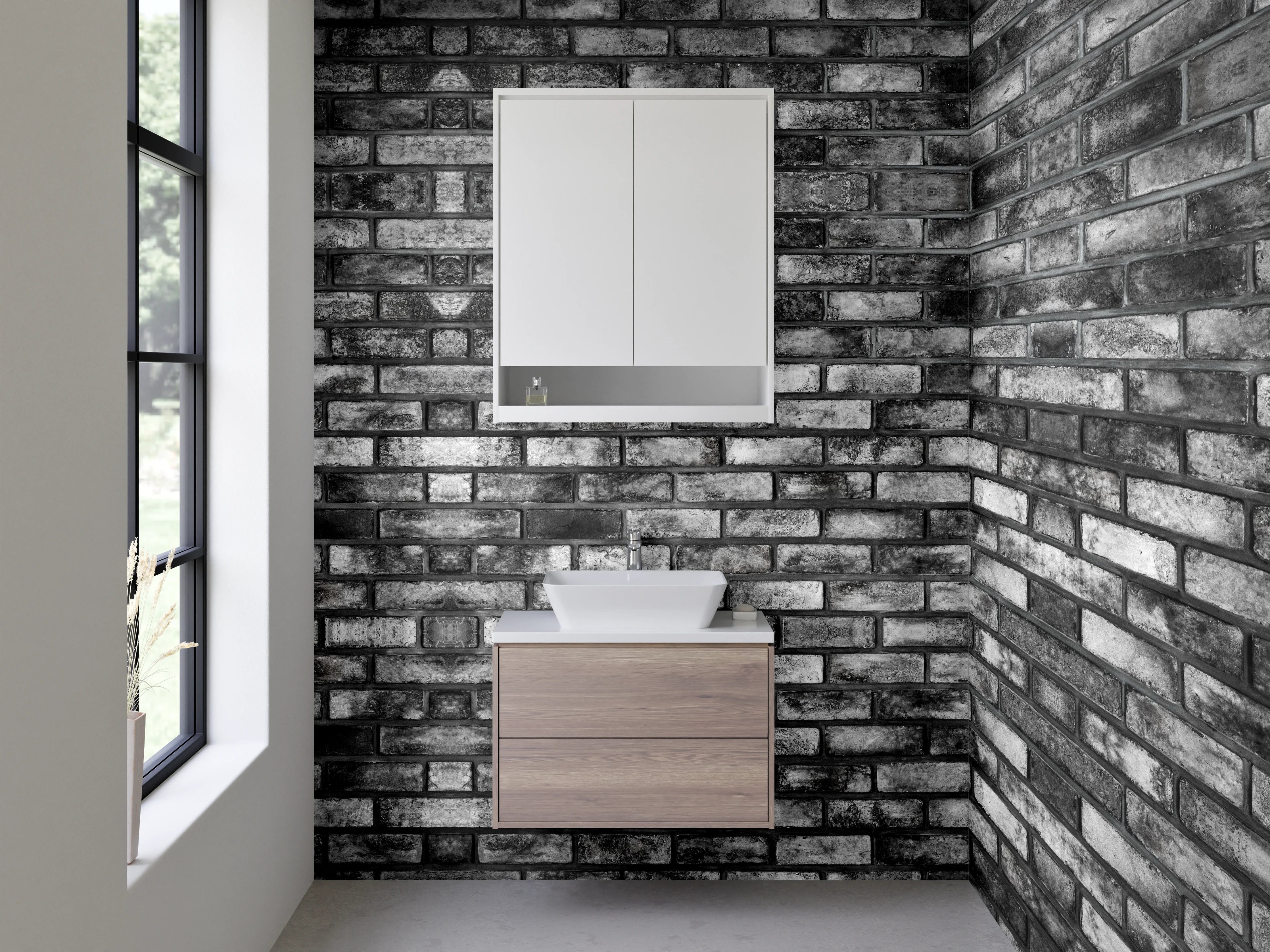 Waschbecken-Rückwand - Backstein-Optik Grau Schwarz Wand