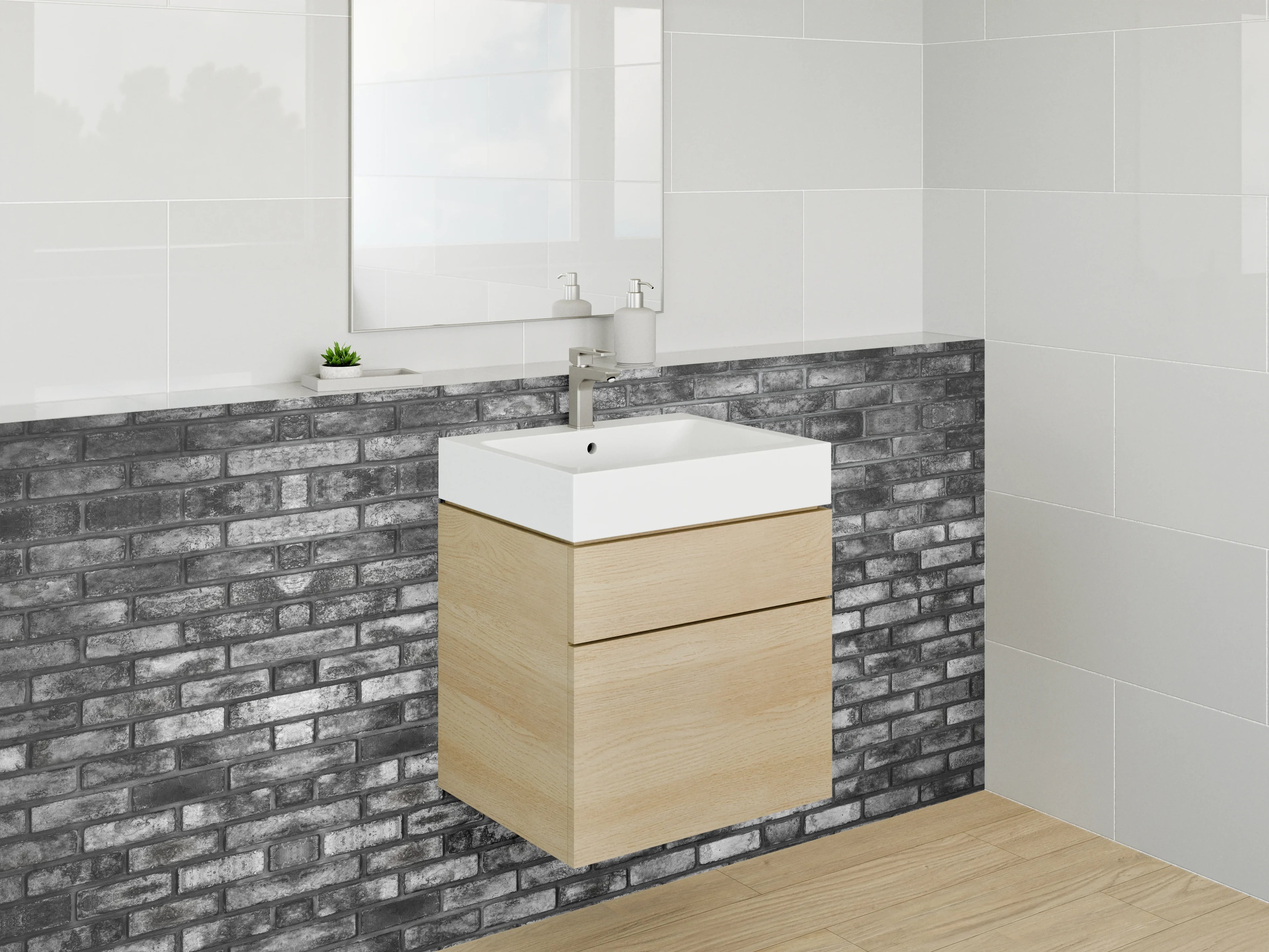 Waschbecken-Rückwand - Backstein-Optik Grau Schwarz Wand