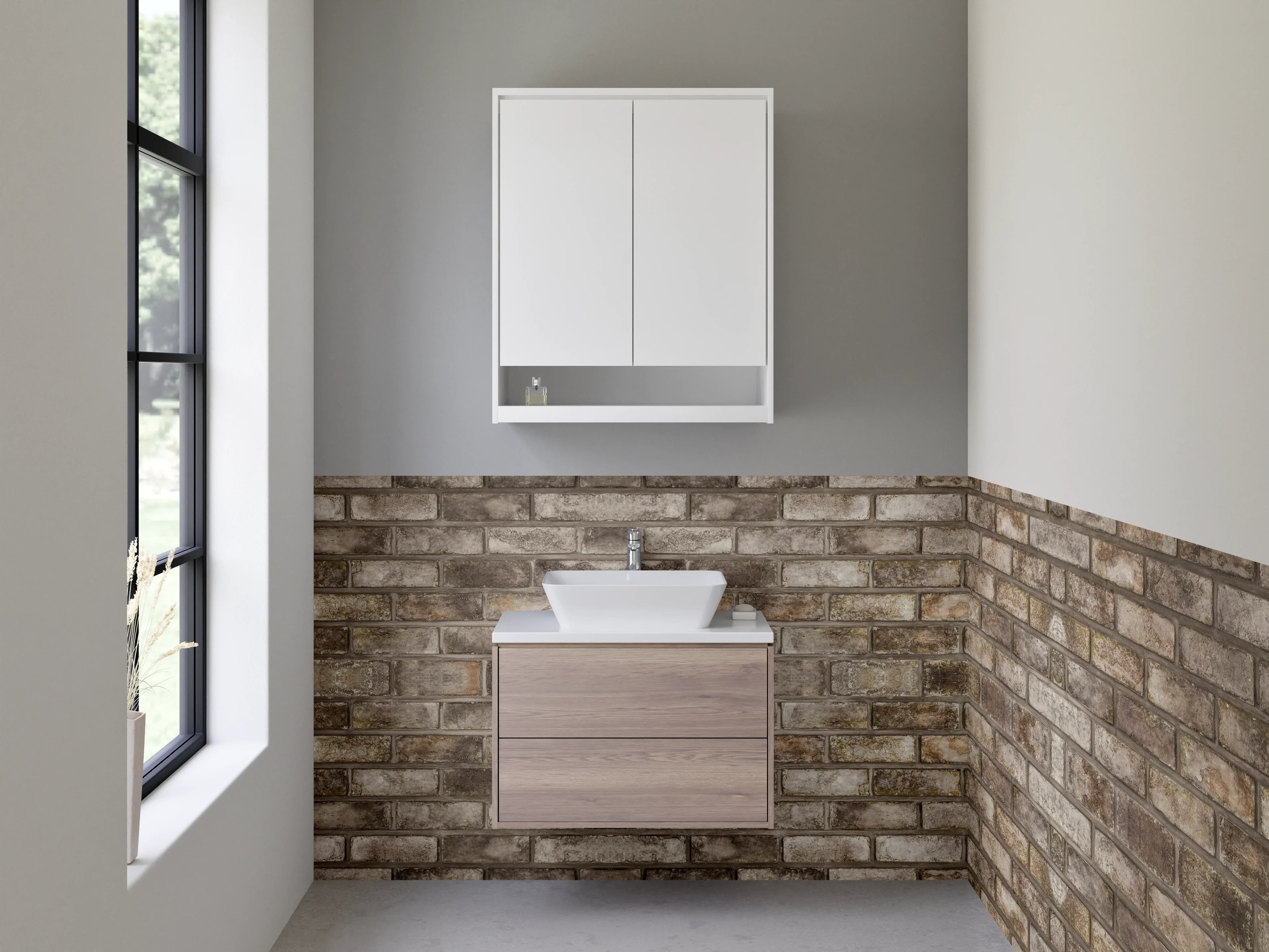 Waschbecken-Rückwand - Backsteinoptik Braun Grau Wanddekor