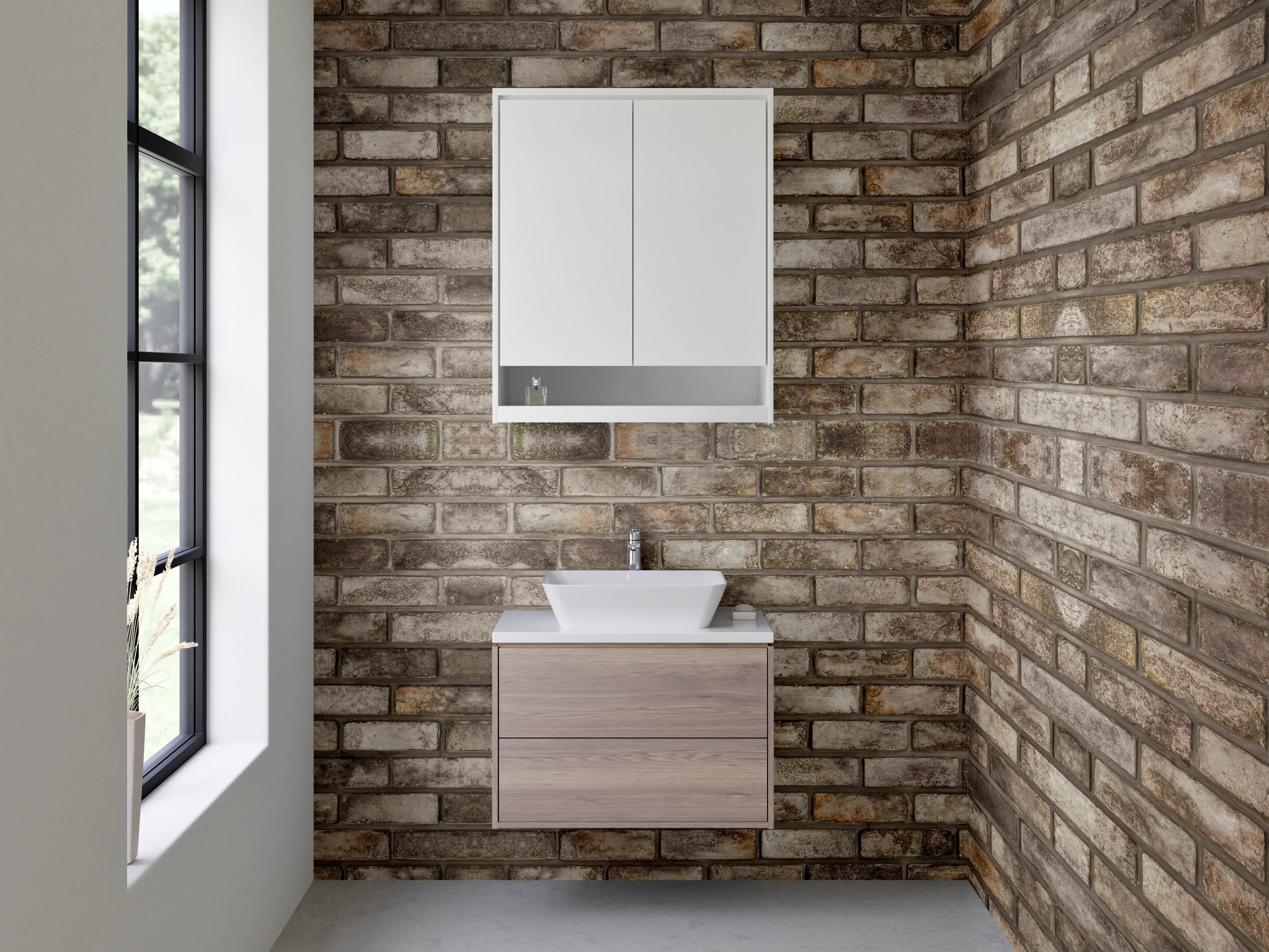 Waschbecken-Rückwand - Backsteinoptik Braun Grau Wanddekor