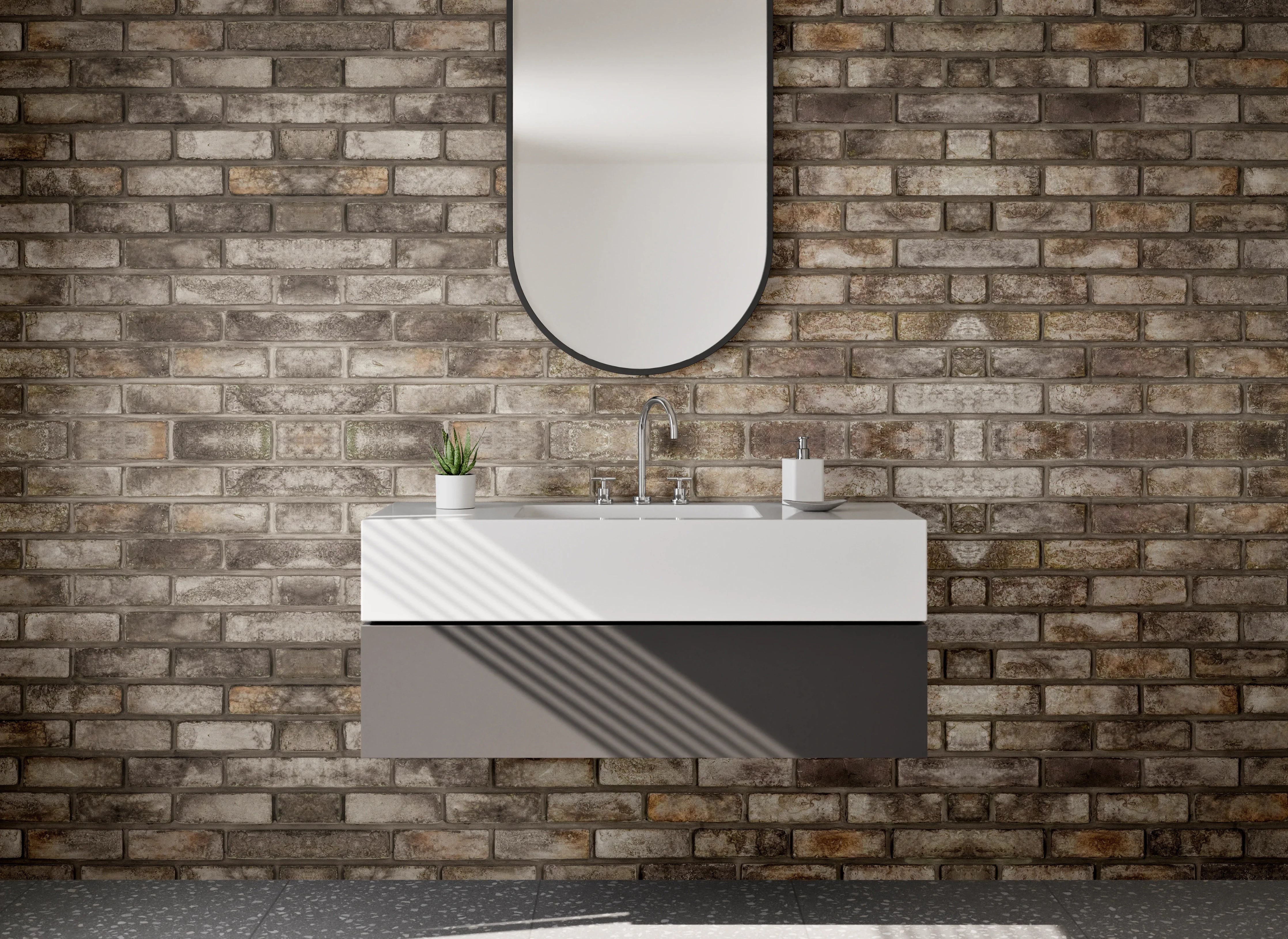 Waschbecken-Rückwand - Backsteinoptik Braun Grau Wanddekor