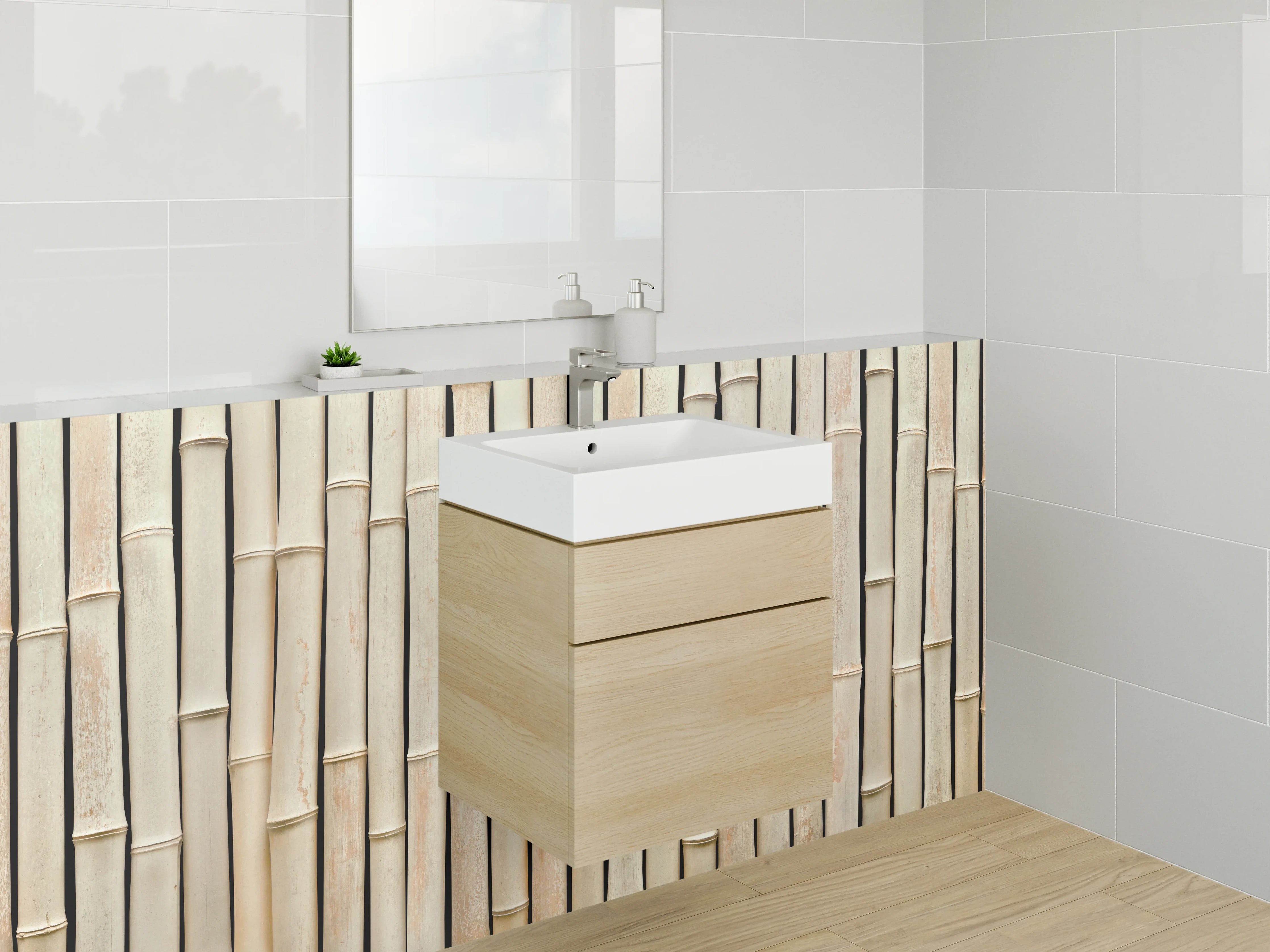 Waschbecken-Rückwand - Bambus Wandverkleidung Naturfarben