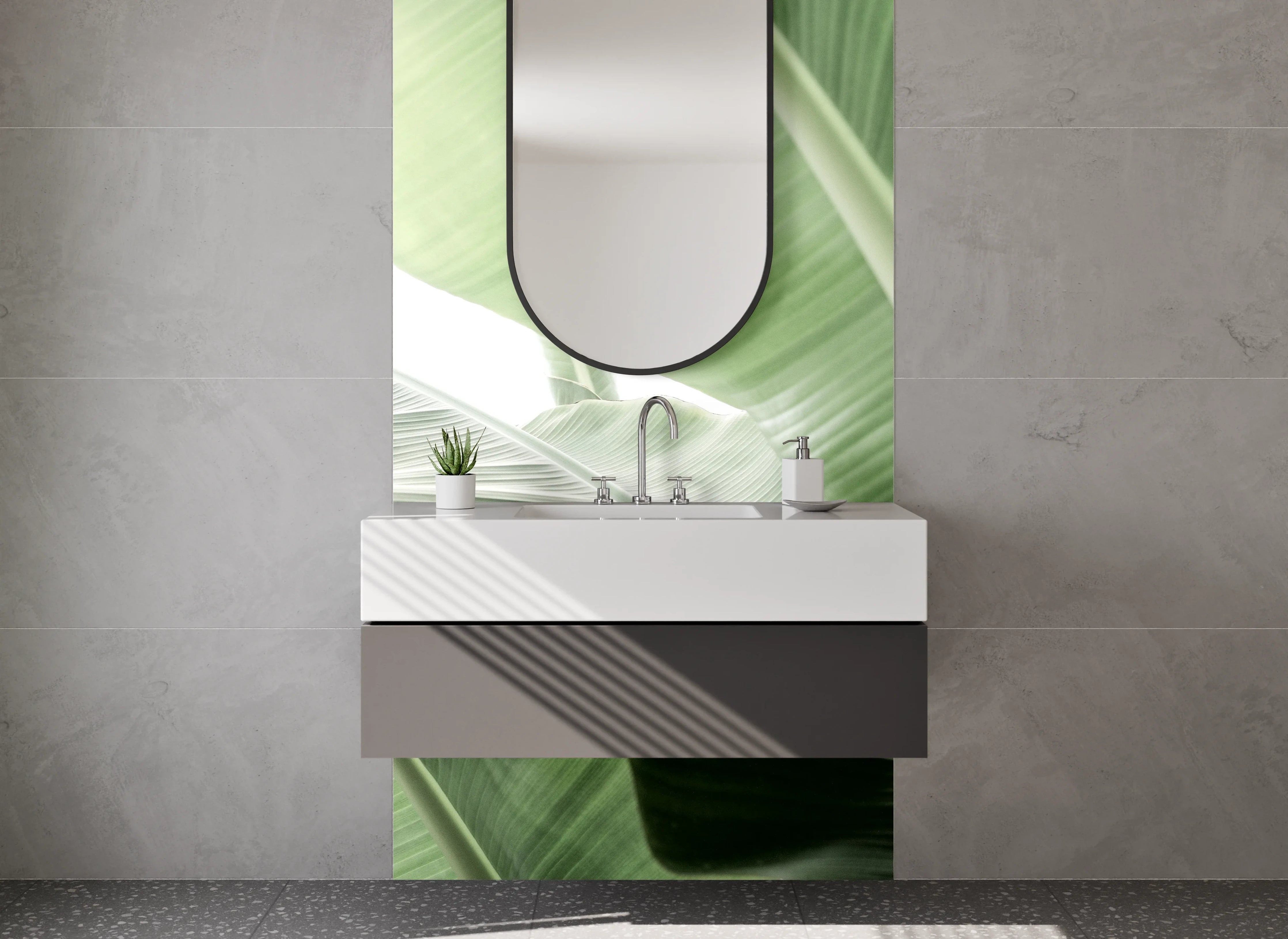 Waschbecken-Rückwand - Banane Blatt Grün Natur Dschungel