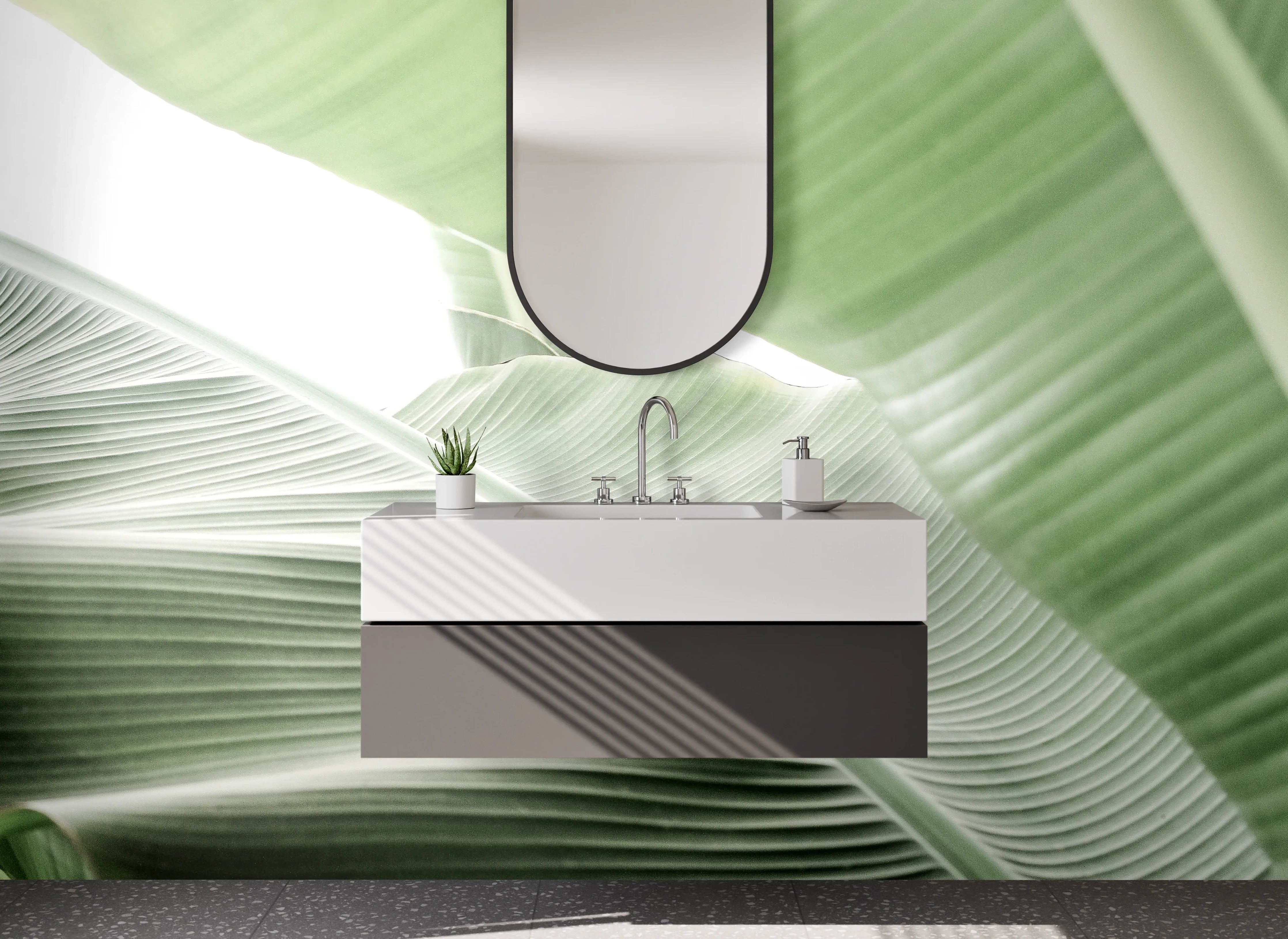 Waschbecken-Rückwand - Banane Blatt Grün Natur Dschungel