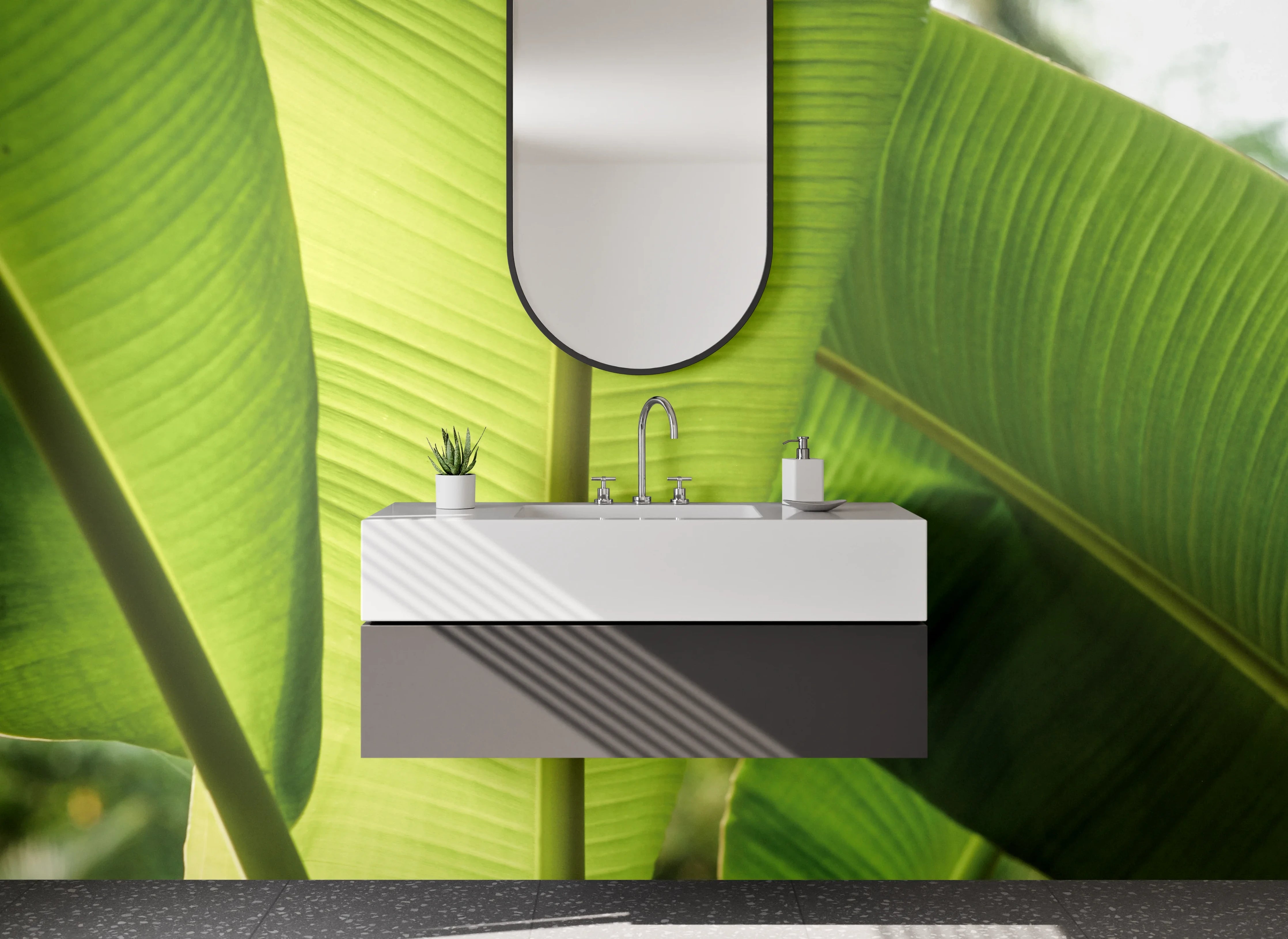 Waschbecken-Rückwand - Banane Blatt Tropisch Grün Frisch