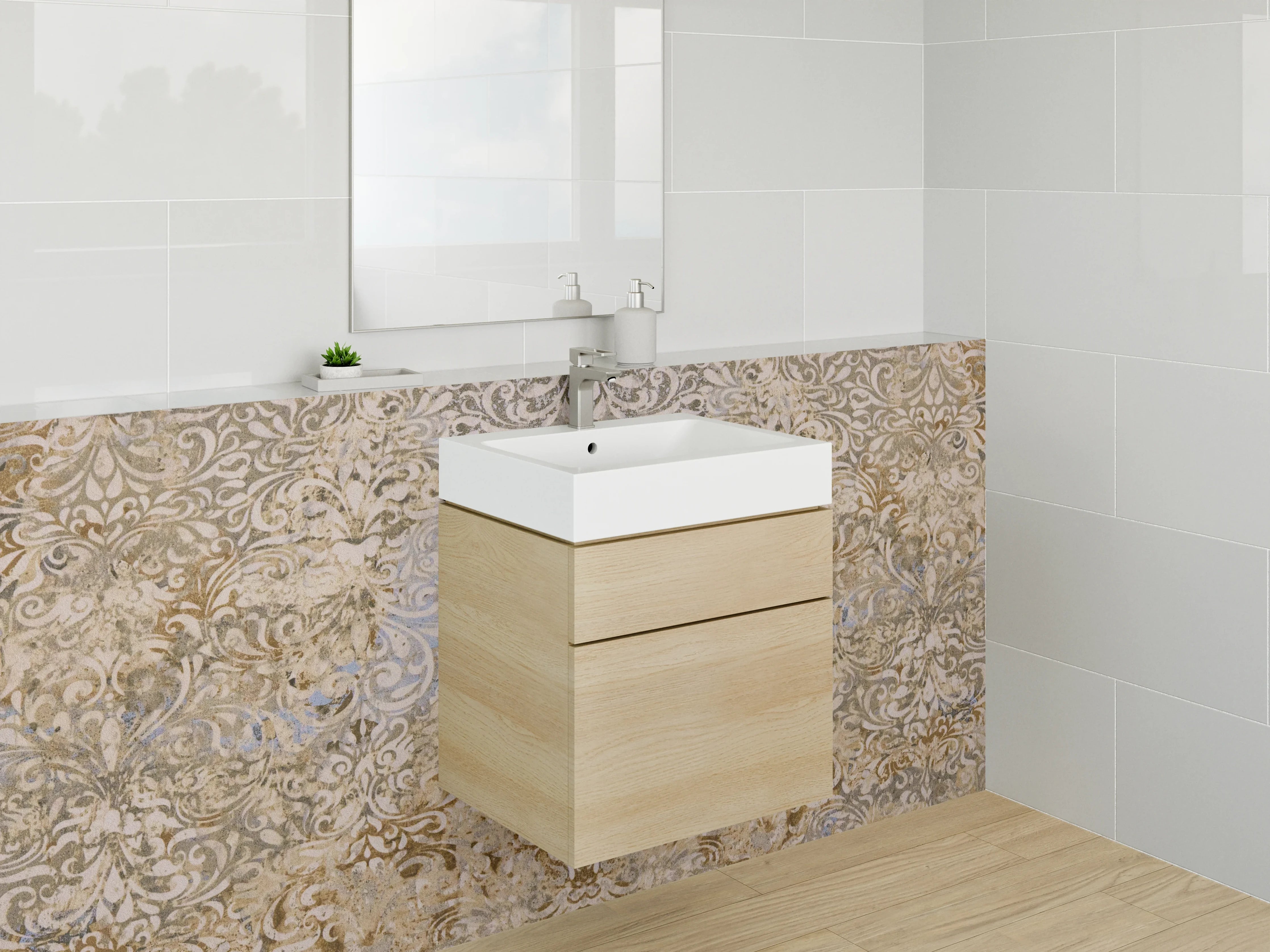 Waschbecken-Rückwand - Barock Ornament Gold Beige Tapete