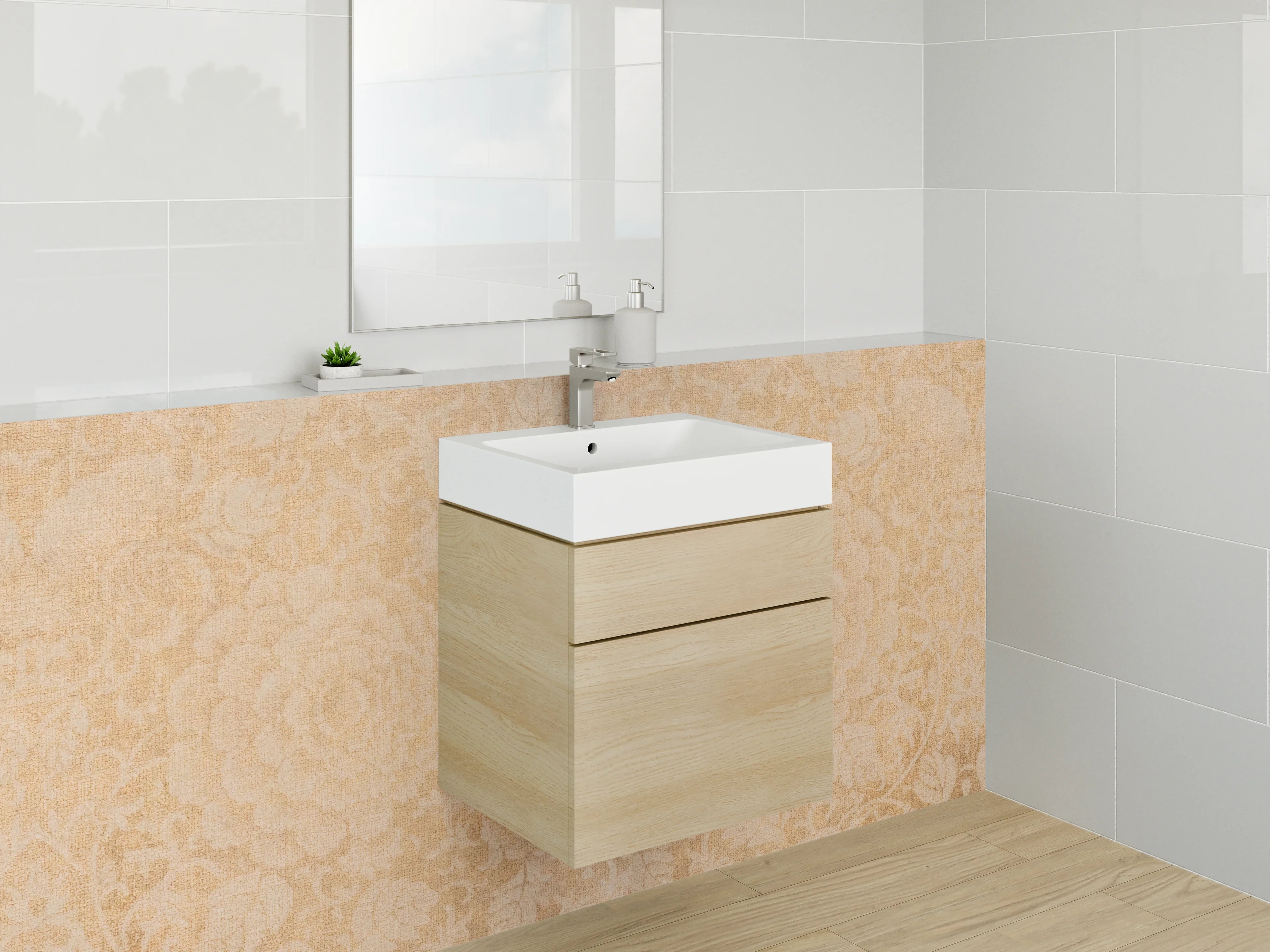 Waschbecken-Rückwand - Barock Tapetenmuster Beige Gold