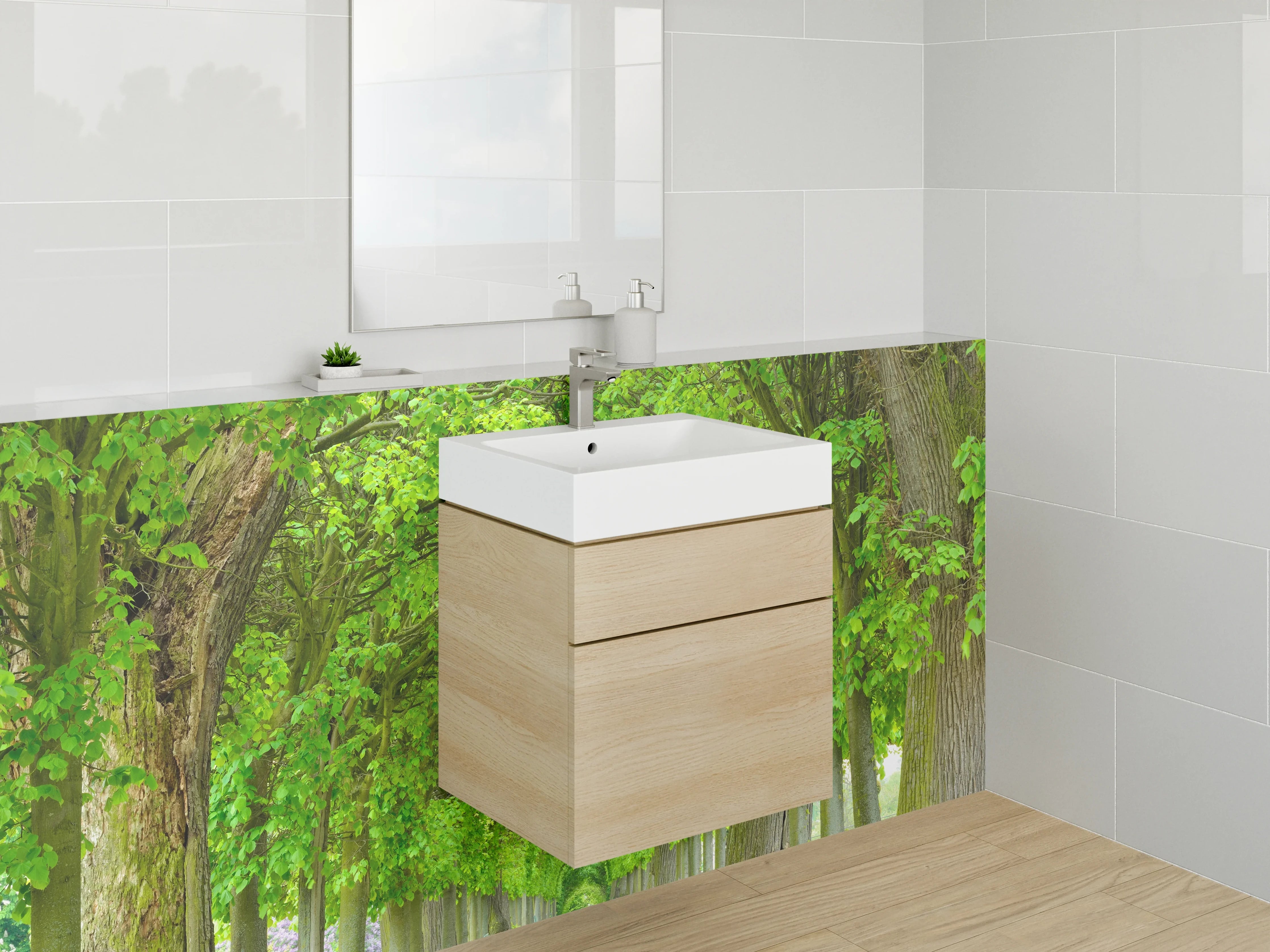 Waschbecken-Rückwand - Baumallee im Sommergrün Naturmotiv