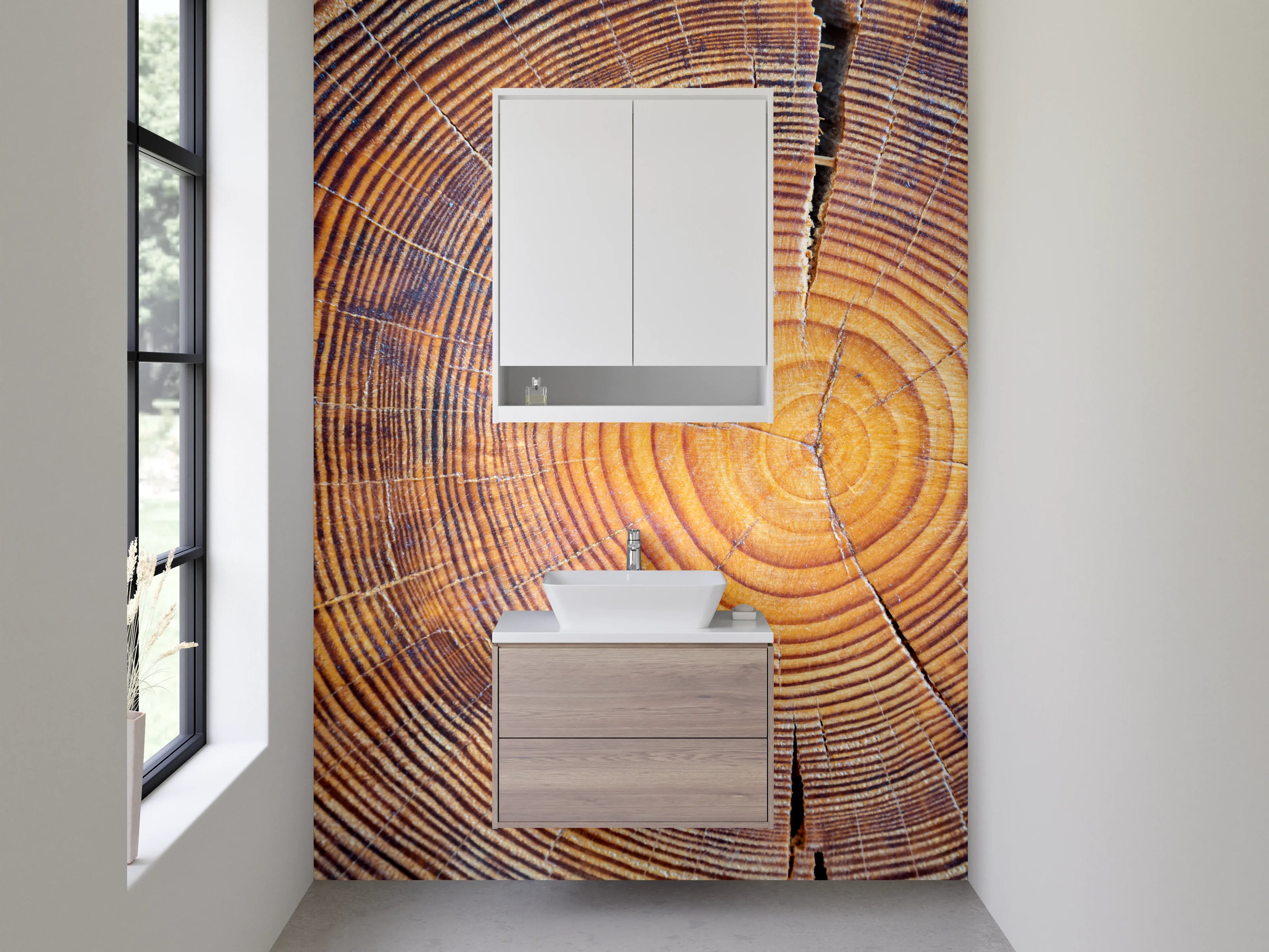 Waschbecken-Rückwand - Baumring Holz Struktur Fotodruck
