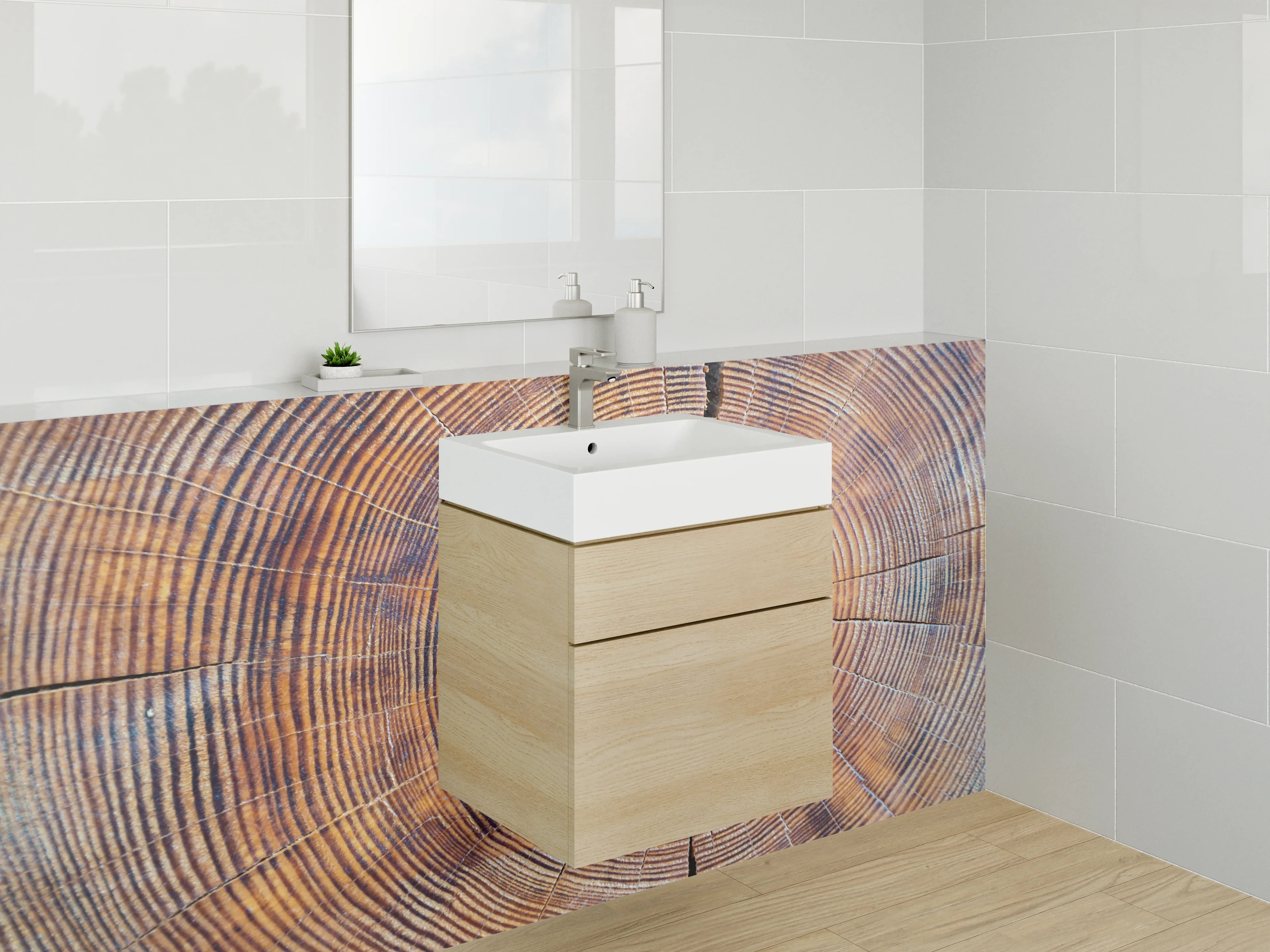 Waschbecken-Rückwand - Baumringe Holzstruktur Naturdekor