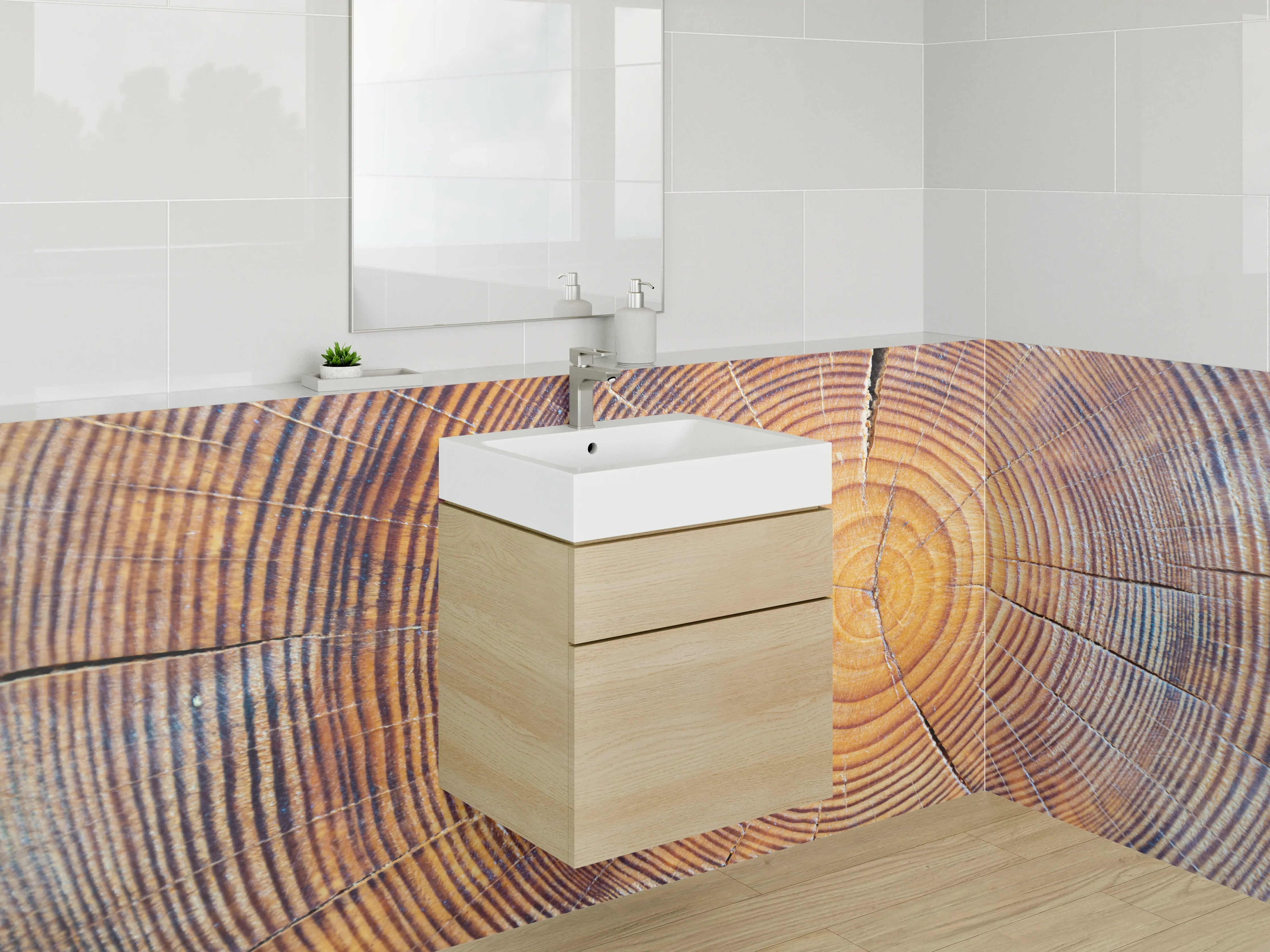 Waschbecken-Rückwand - Baumringe Holzstruktur Naturdekor